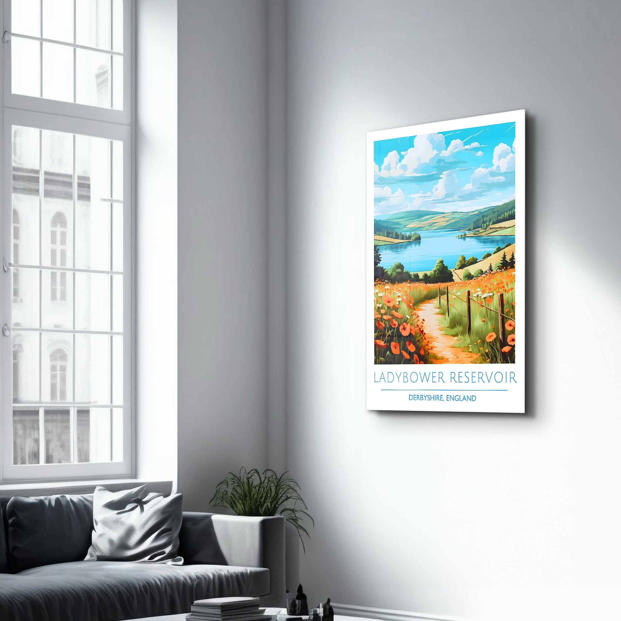 Ladybower Reservoir-Derbyshire England-Reiseposter | <tc>Glasbild</tc>