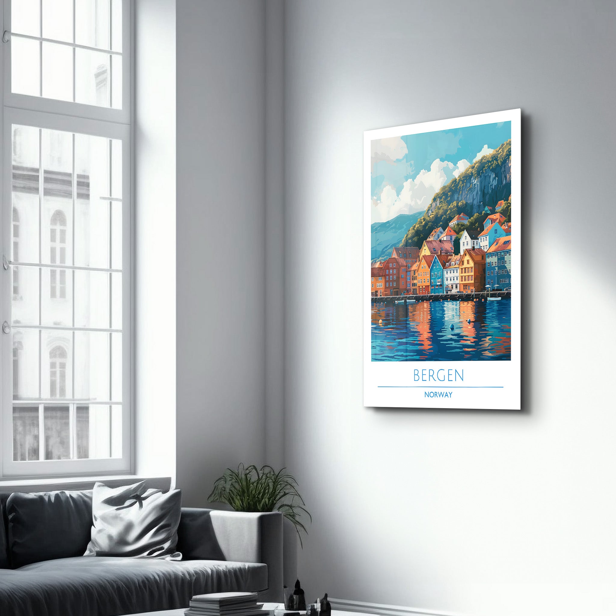 Bergen Norwegen-Reiseposter | <tc>Glasbild</tc>