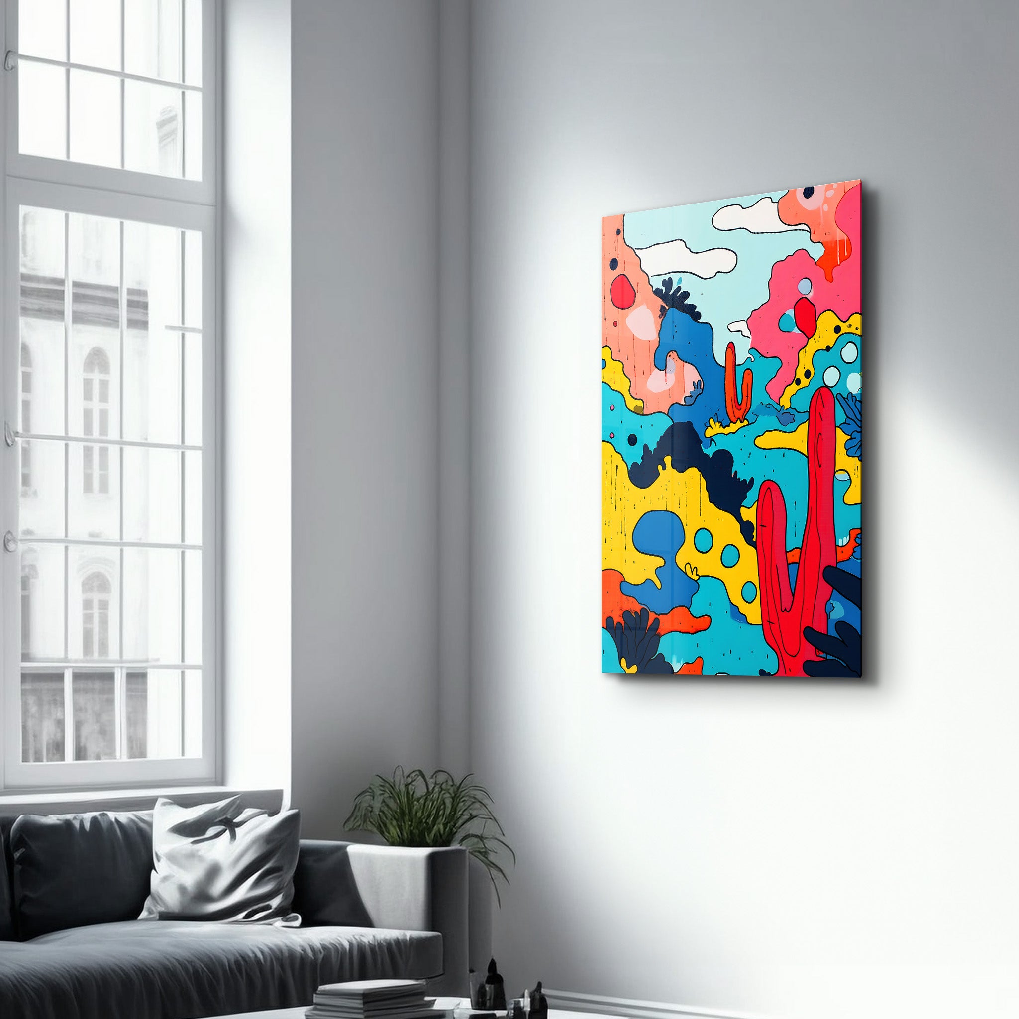 Colorful Cactus Abstract - Glass Wall Art