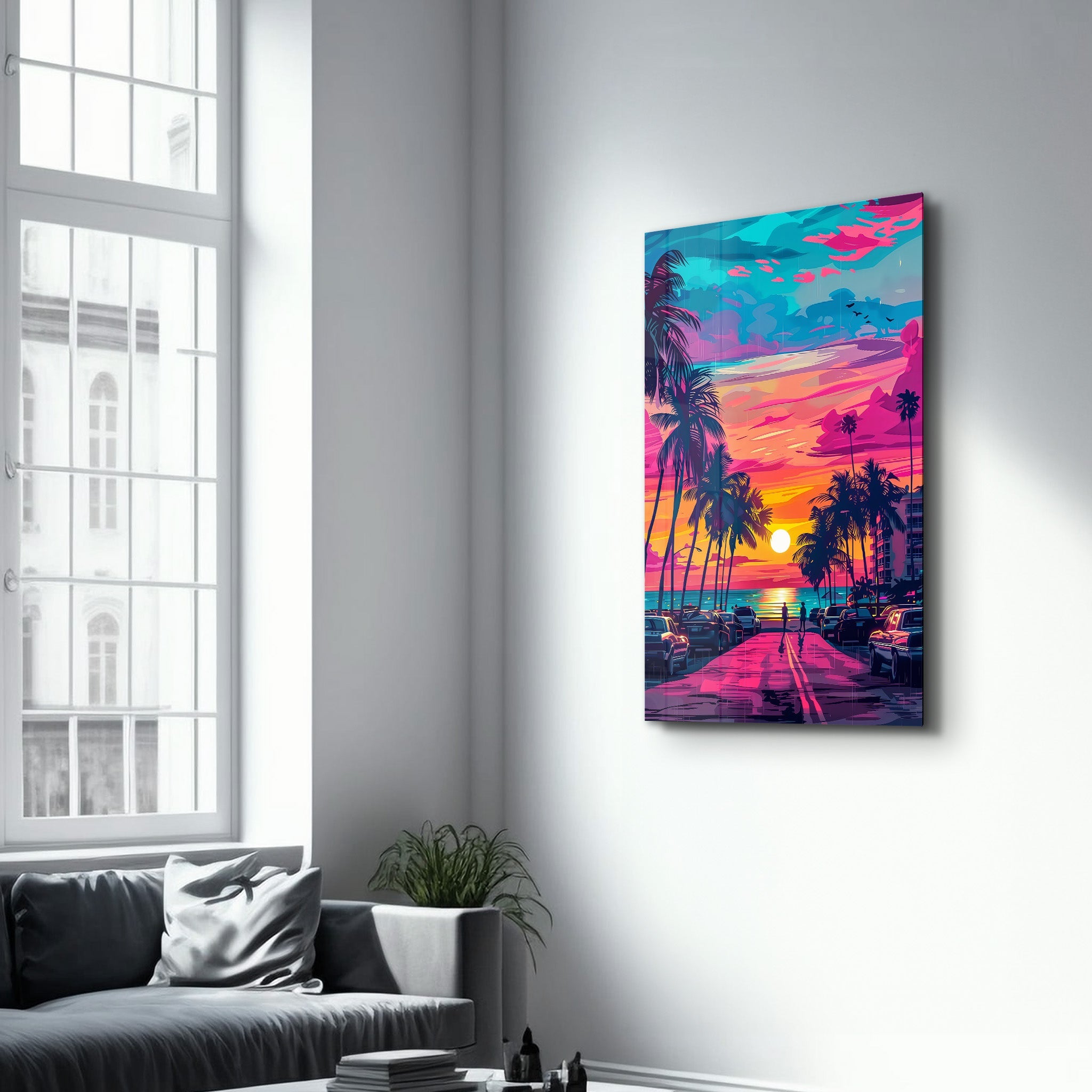 Coucher de soleil MiaMi | Art mural en verre de la collection Designers