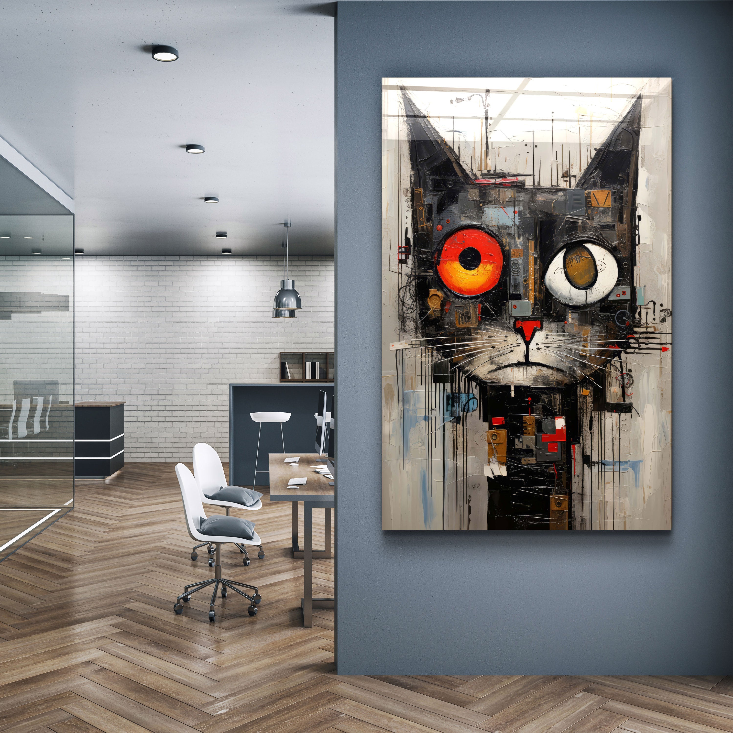 ・"Abstract Cat・Designers Collection Glass Wall Art