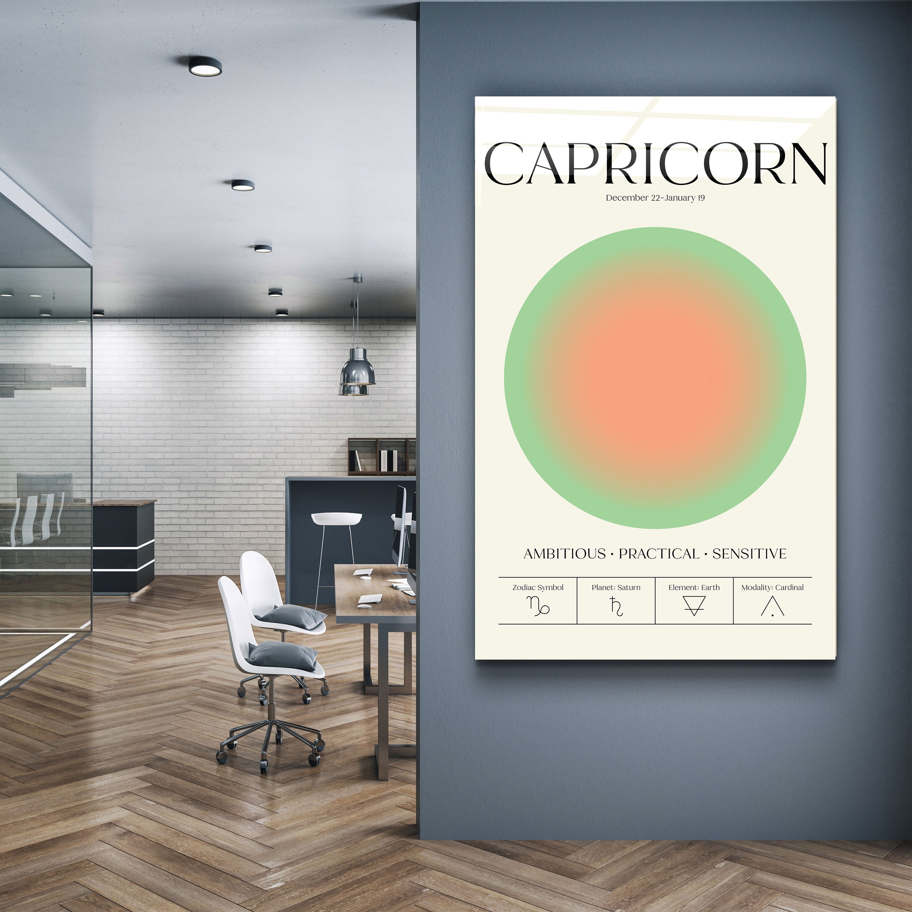 .."Capricorne - Collection Aura". Art mural en verre du zodiaque