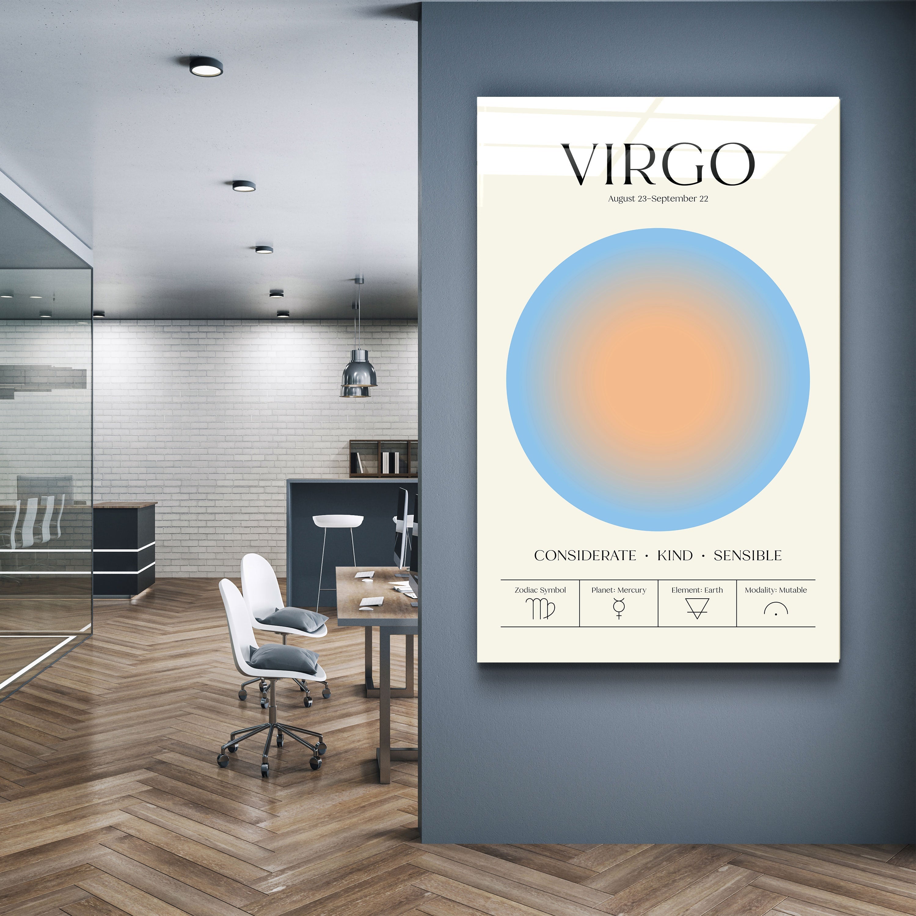 ."Virgo - Aura Collection". Zodiac Glass Wall Art