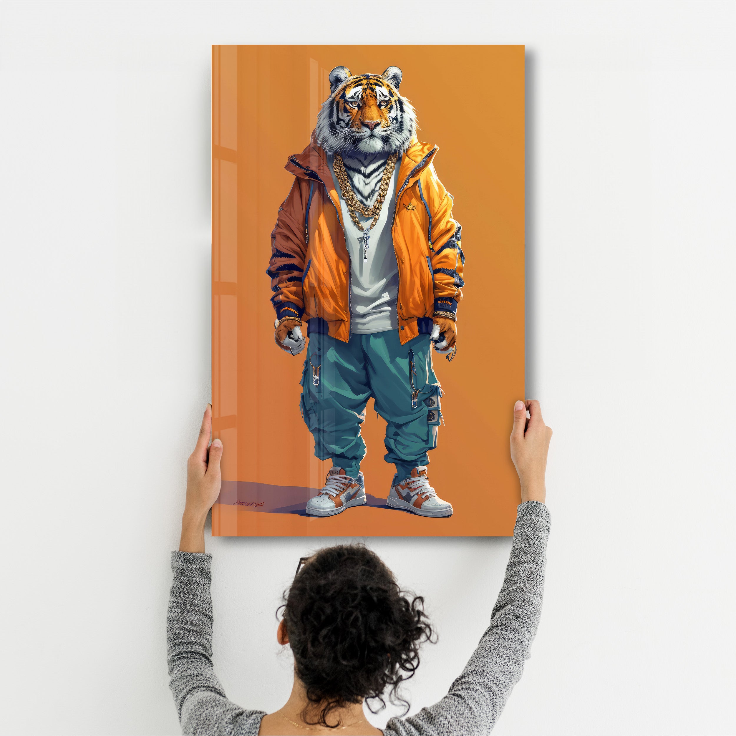 Stilvoller Tiger – <tc>Glasbild</tc>