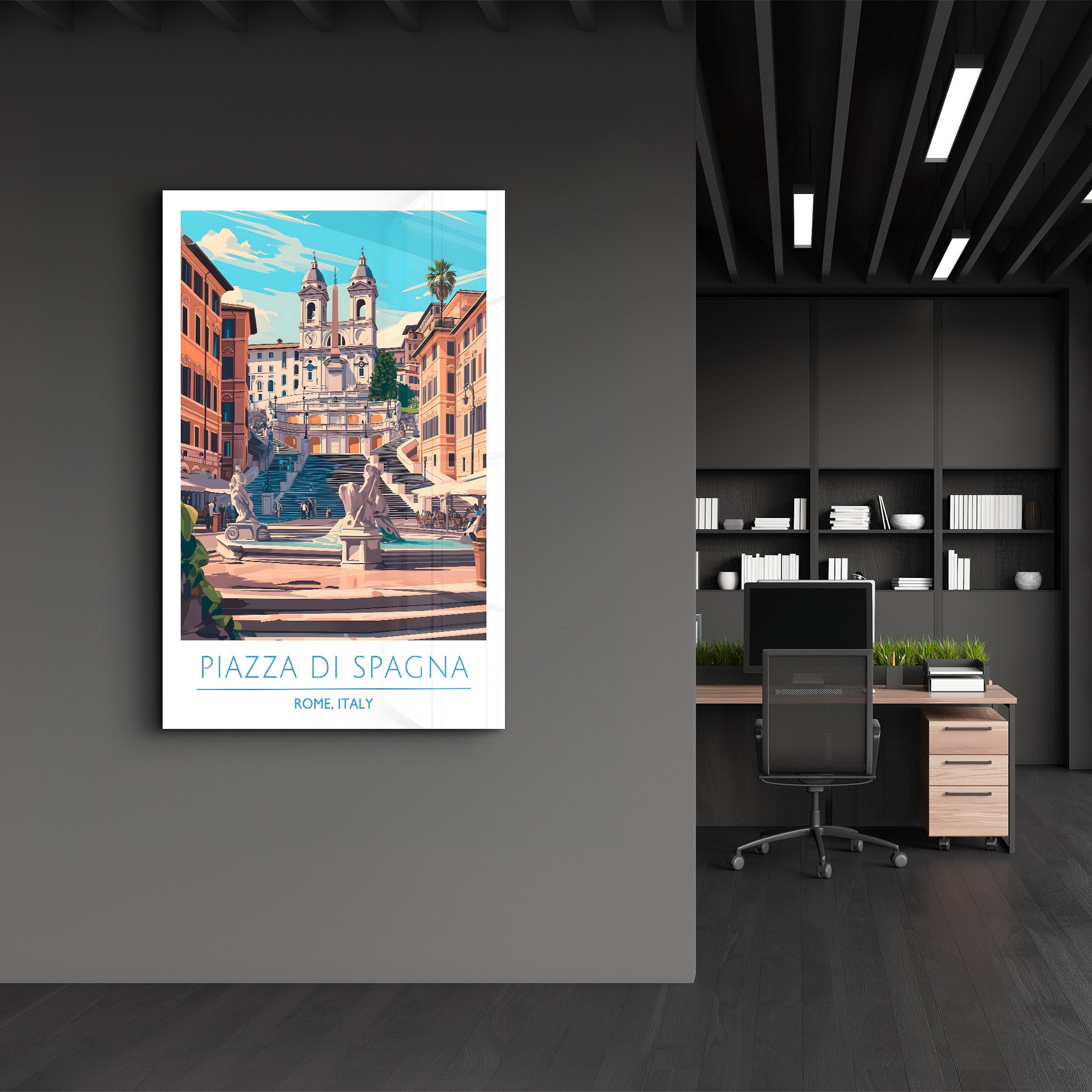 Piazza Di Spagna-Rom Italien-Reiseposter | <tc>Glasbild</tc>