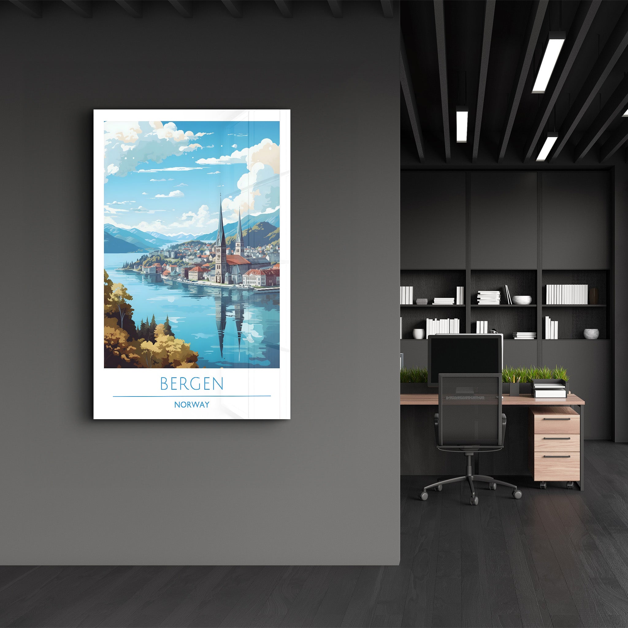 Bergen Norwegen-Reiseposter | <tc>Glasbild</tc>