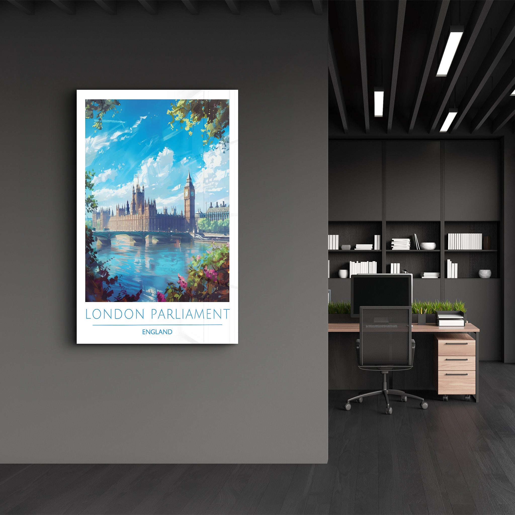 Londoner Parlament England-Reiseposter | <tc>Glasbild</tc>