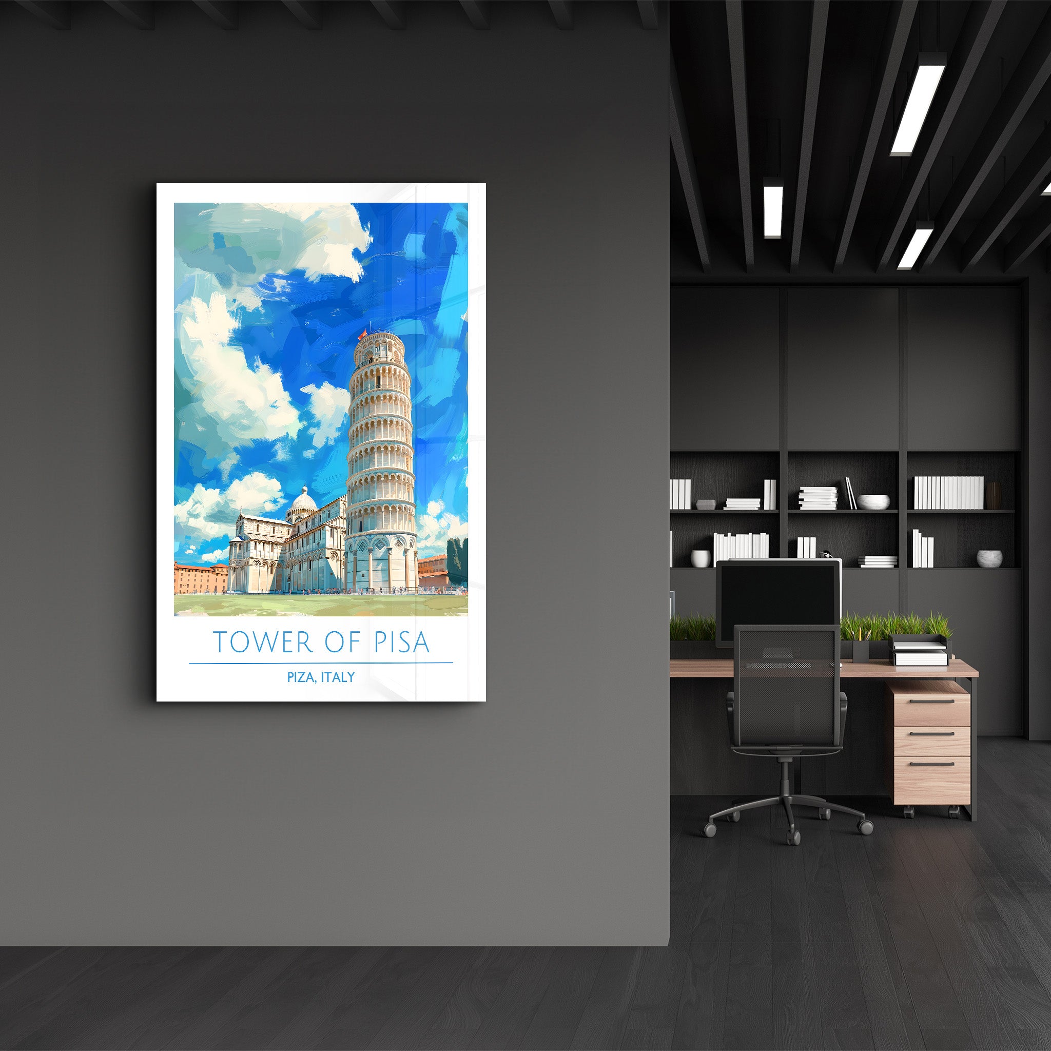 Turm von Pisa-Piza Italien-Reiseposter | <tc>Glasbild</tc>