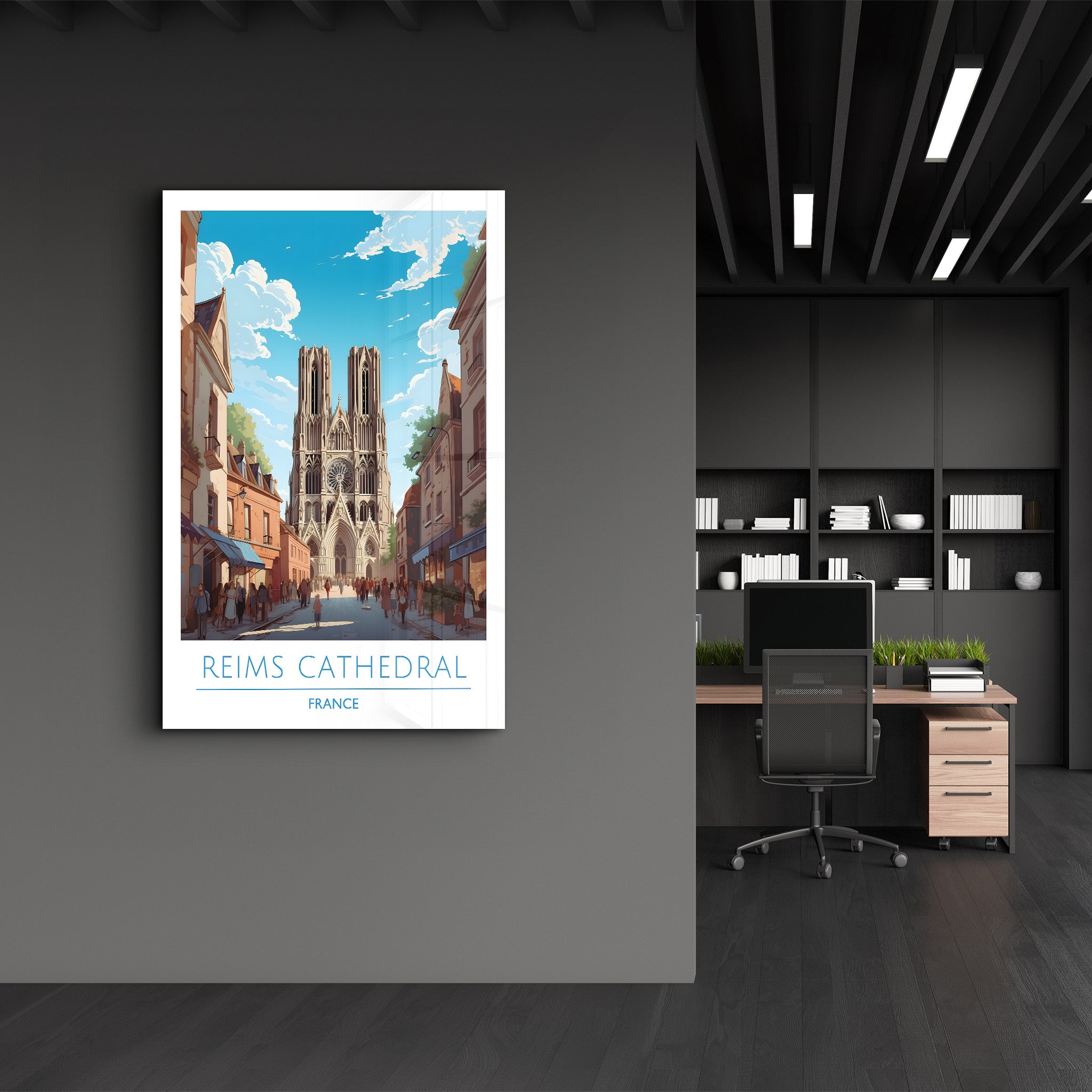 Kathedrale von Reims Frankreich-Reiseposter | <tc>Glasbild</tc>