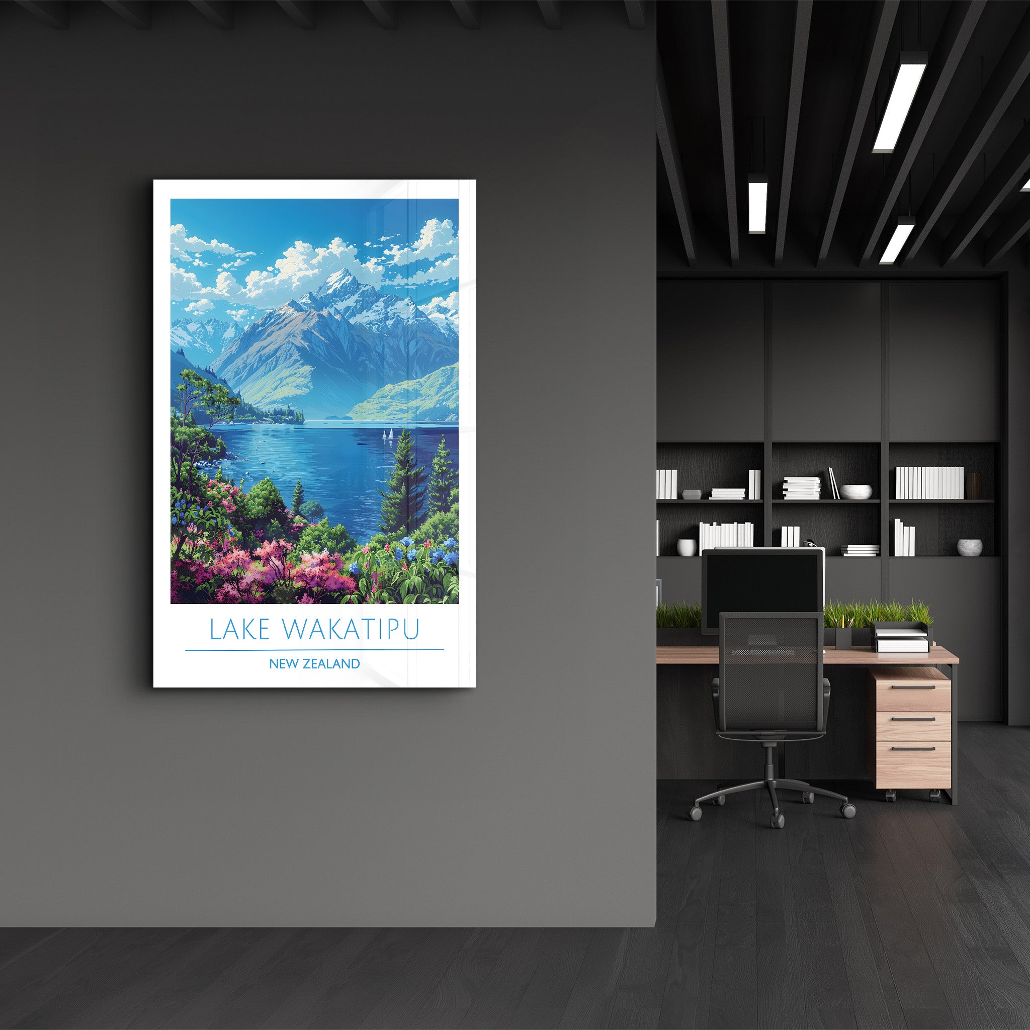 Lake Wakatipu Neuseeland-Reiseposter | <tc>Glasbild</tc>