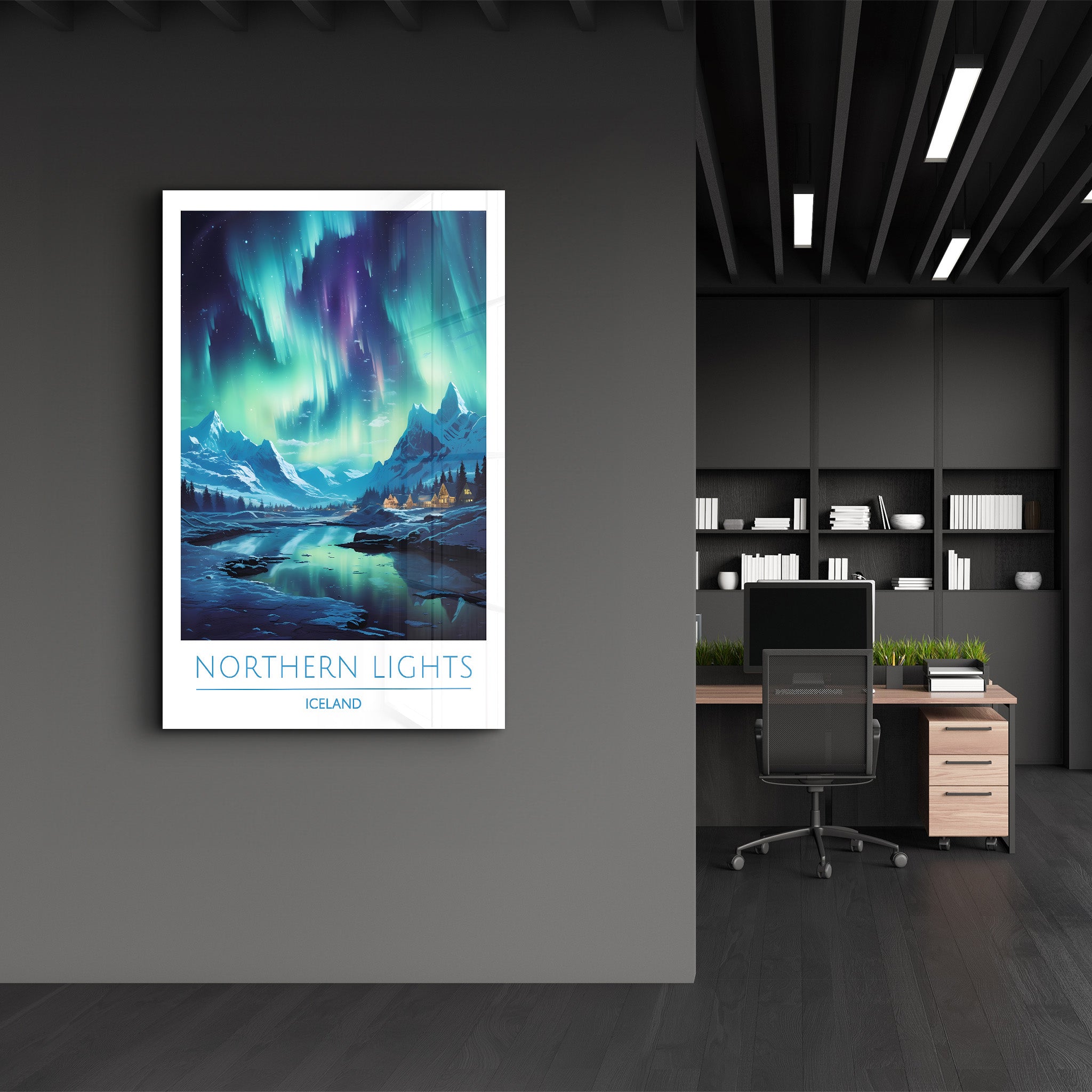 Nordlichter Island-Reiseposter | <tc>Glasbild</tc>