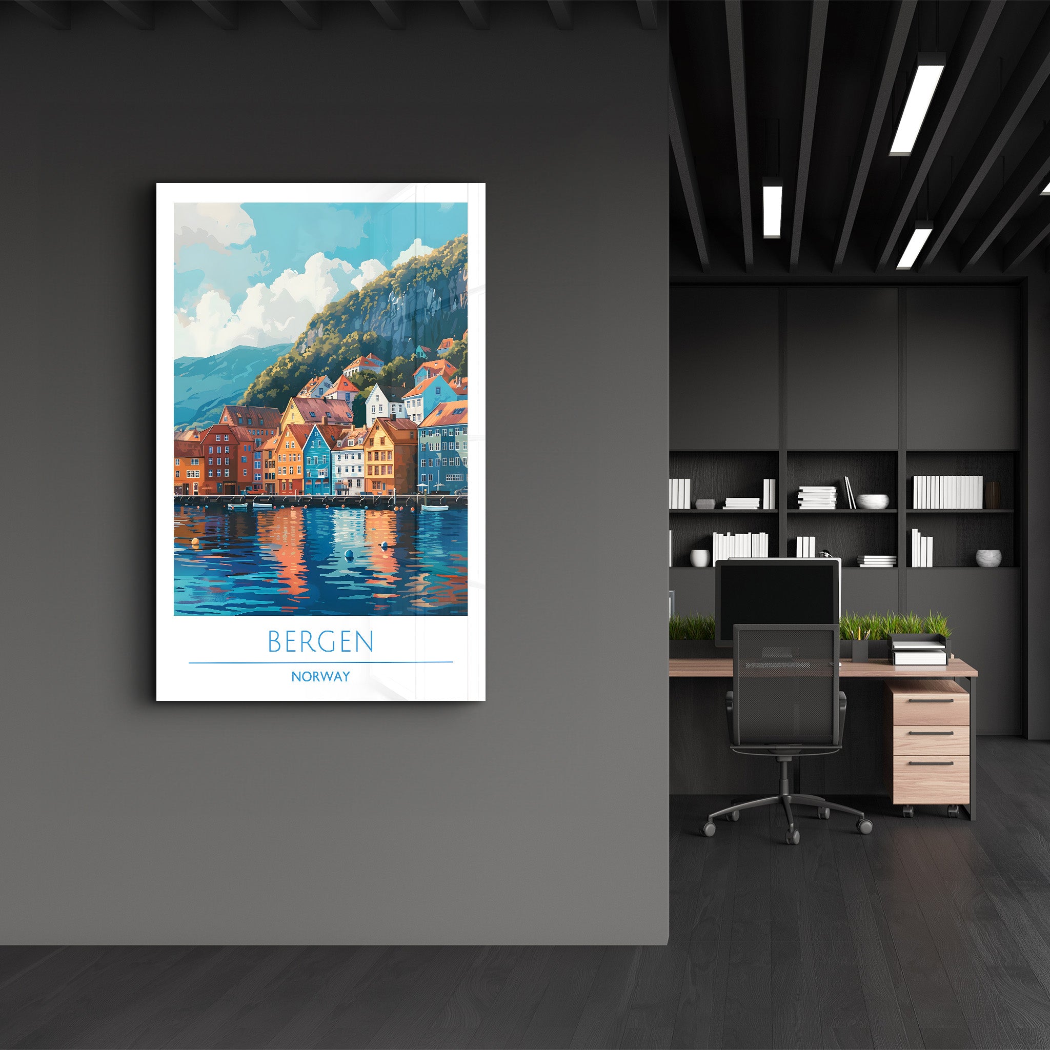 Bergen Norwegen-Reiseposter | <tc>Glasbild</tc>