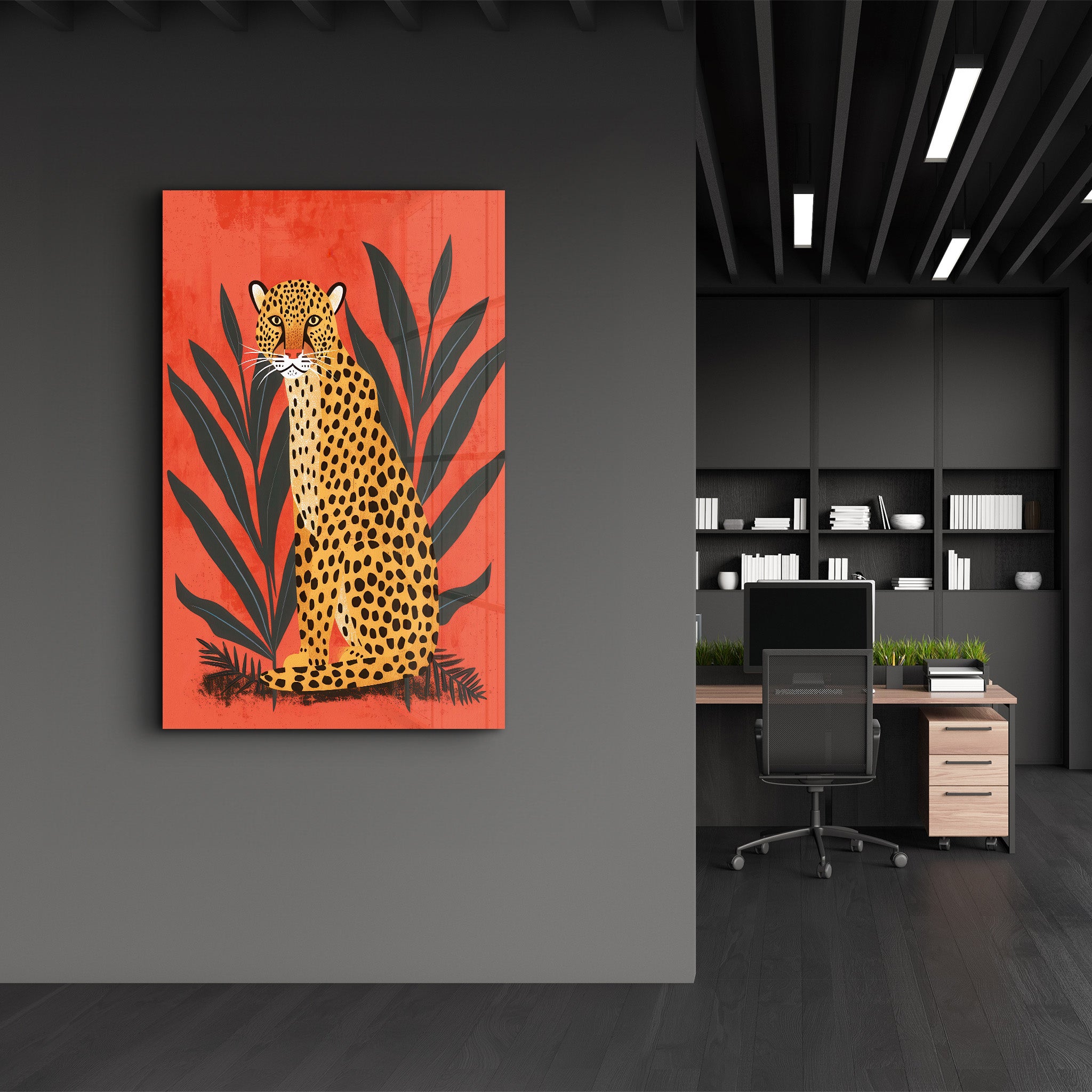 Leopard Retro - Glass Wall Art