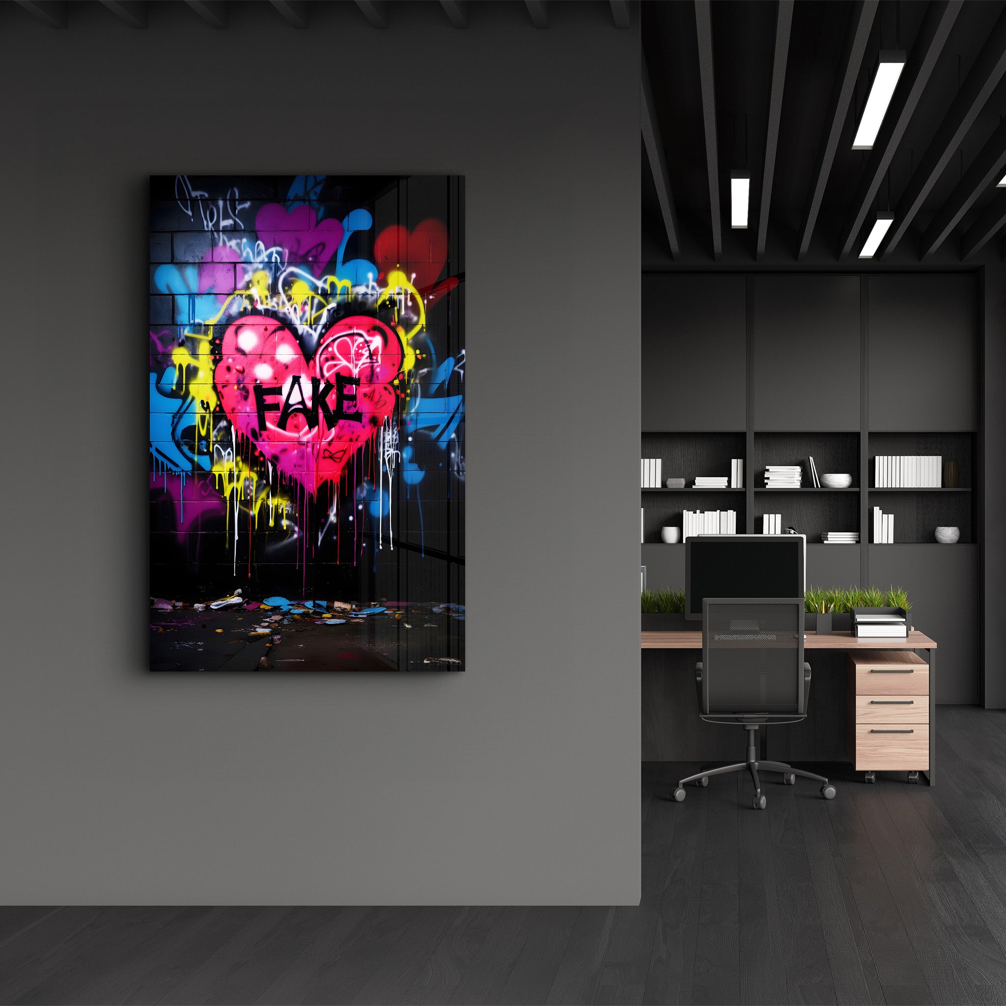 Faux Love Graffiti - Art mural en verre