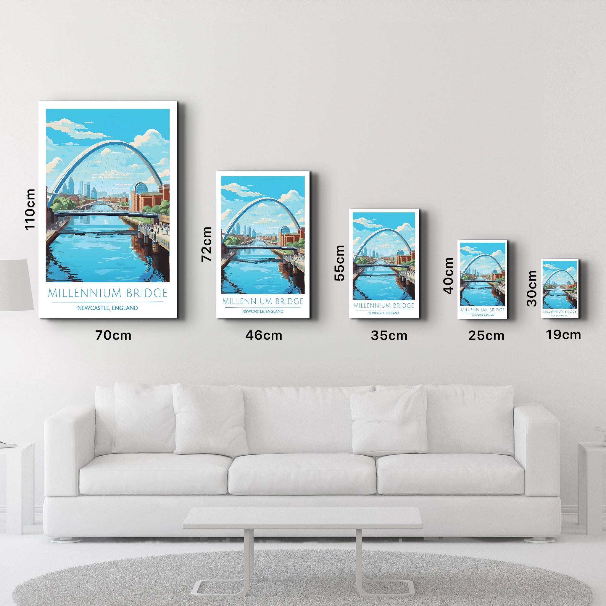 Millennium Bridge-Newcastle England-Reiseposter | <tc>Glasbild</tc>