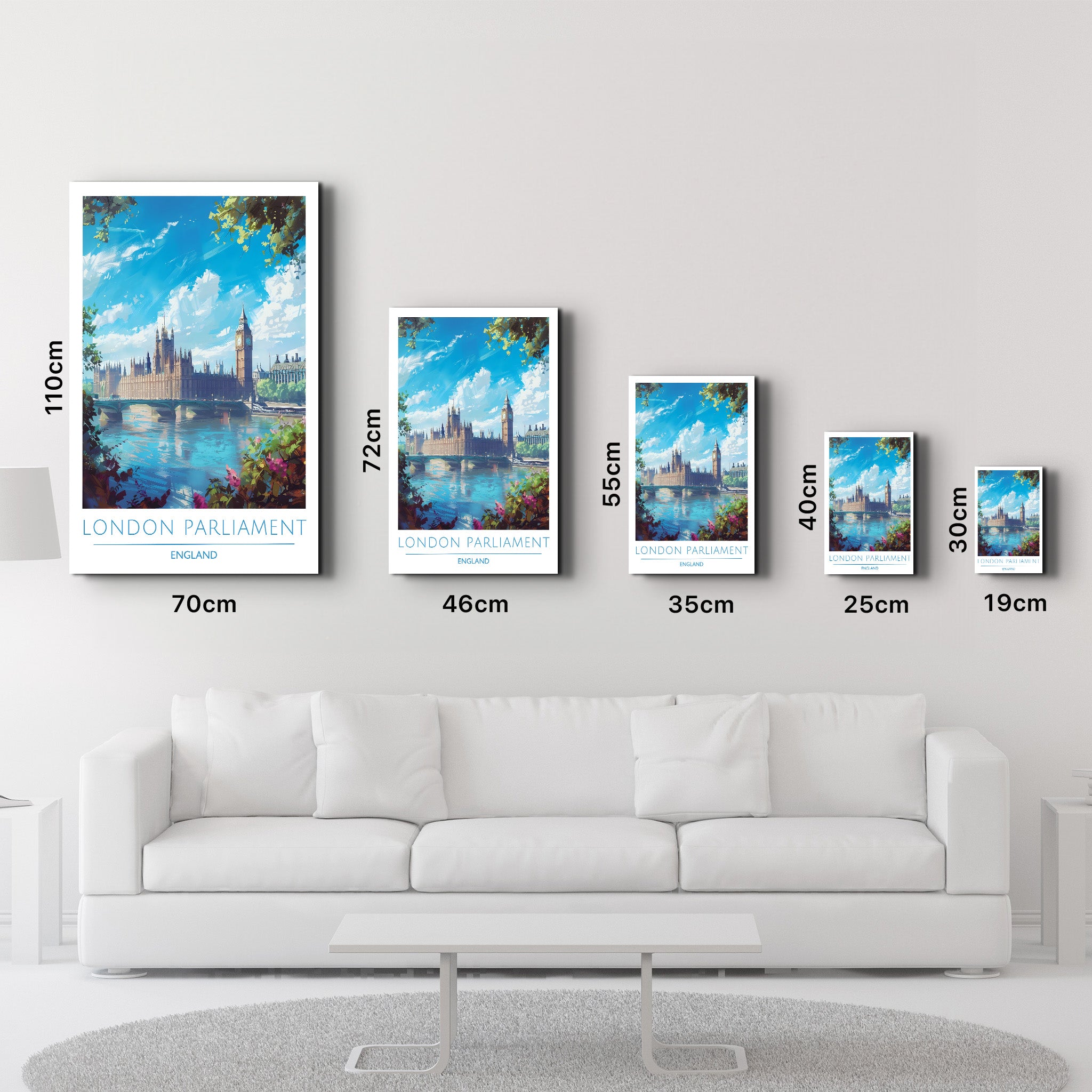 Londoner Parlament England-Reiseposter | <tc>Glasbild</tc>