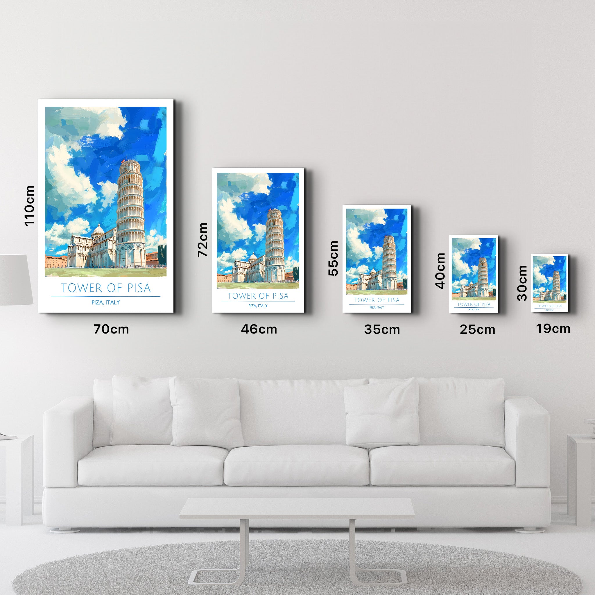 Turm von Pisa-Piza Italien-Reiseposter | <tc>Glasbild</tc>