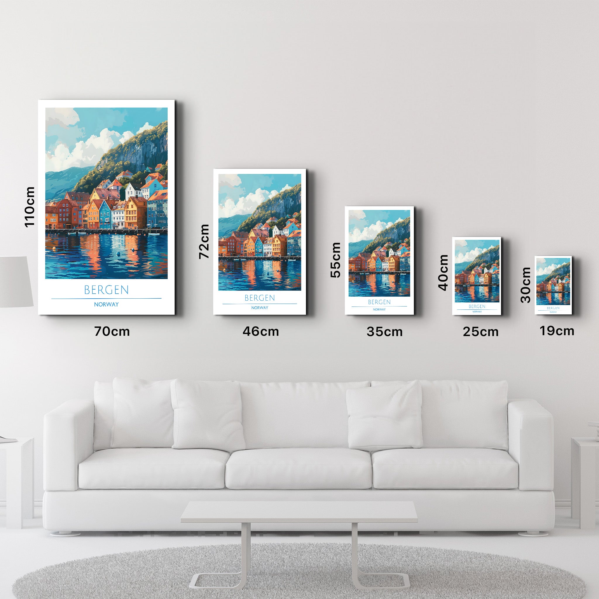 Bergen Norwegen-Reiseposter | <tc>Glasbild</tc>