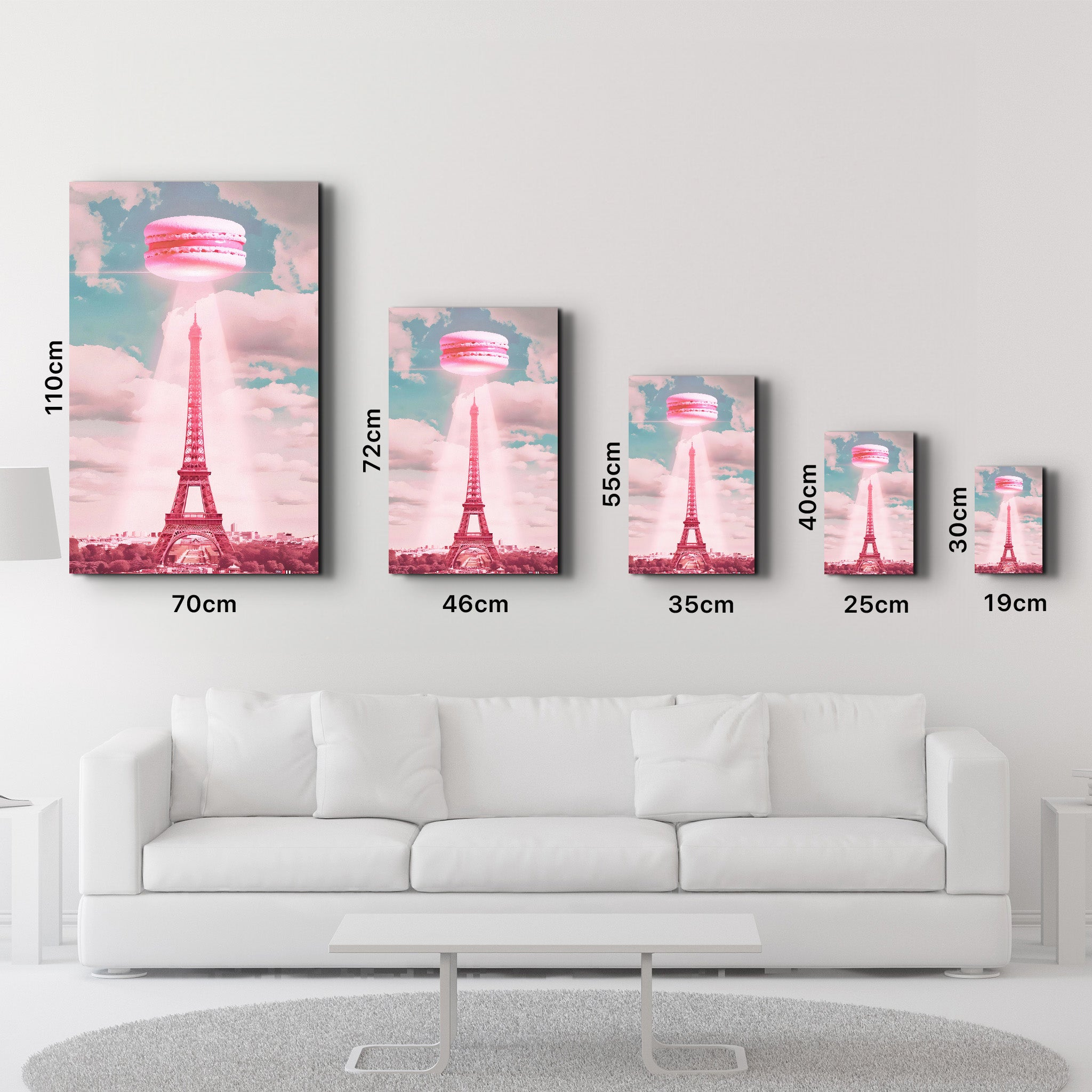 Pink Macarons and Eiffel Tower - Glass Wall Art