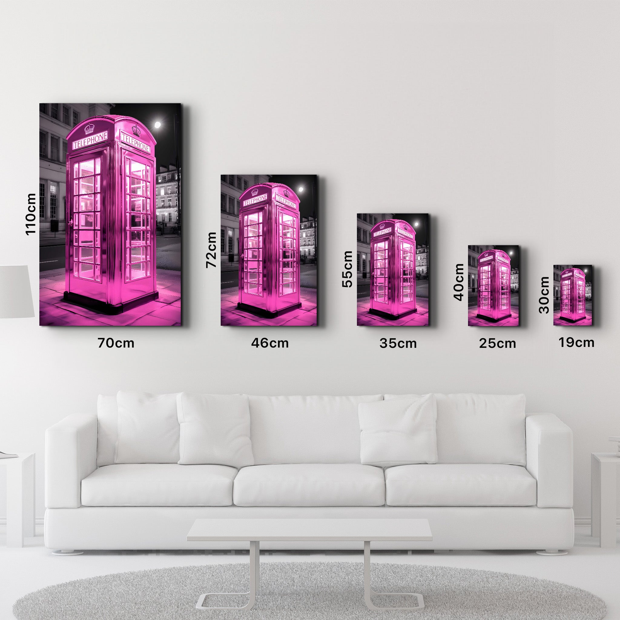 Pink Retro Telephone Booth - Glass Wall Art