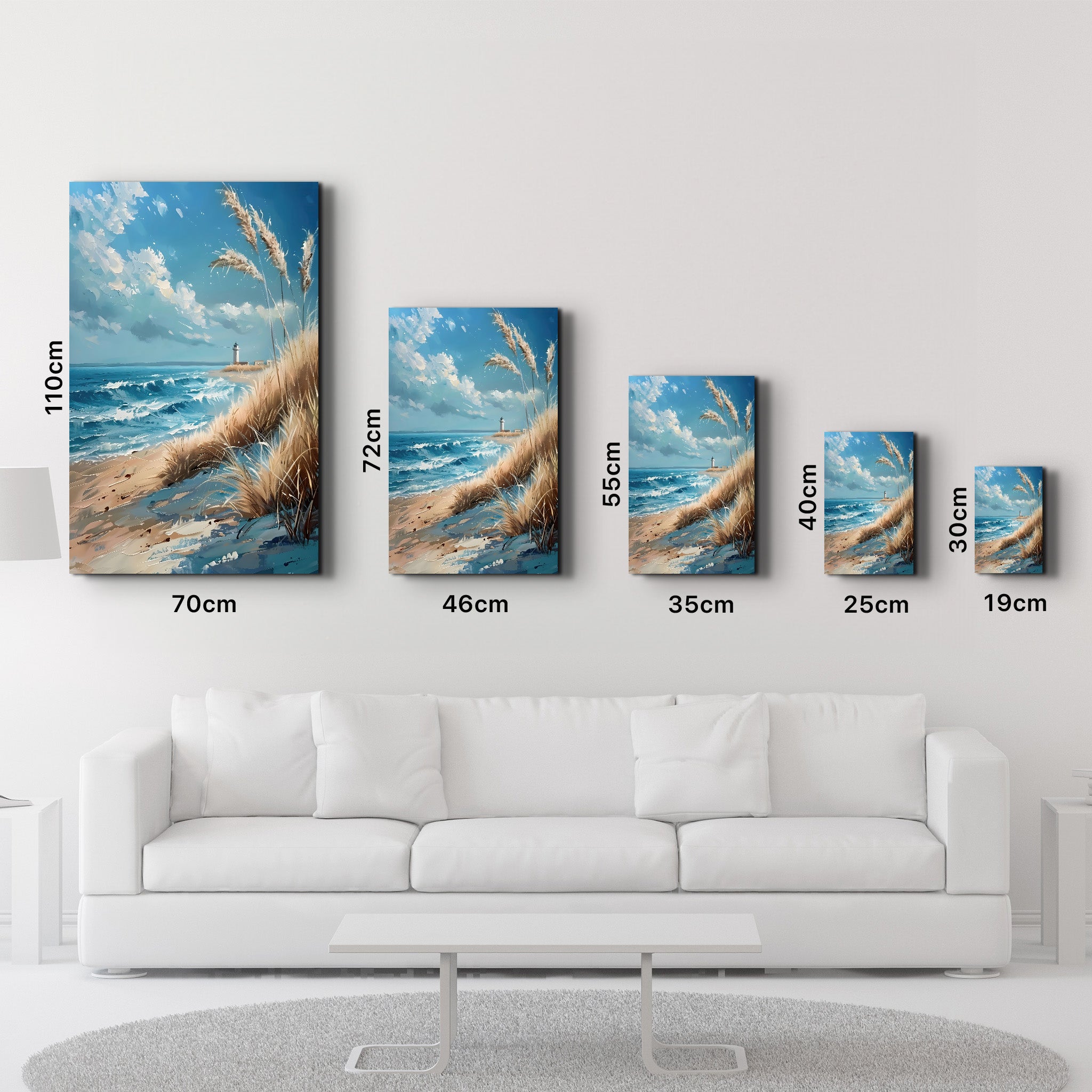 Lighthouse and Beach Oil Painting - Glass Wall Art