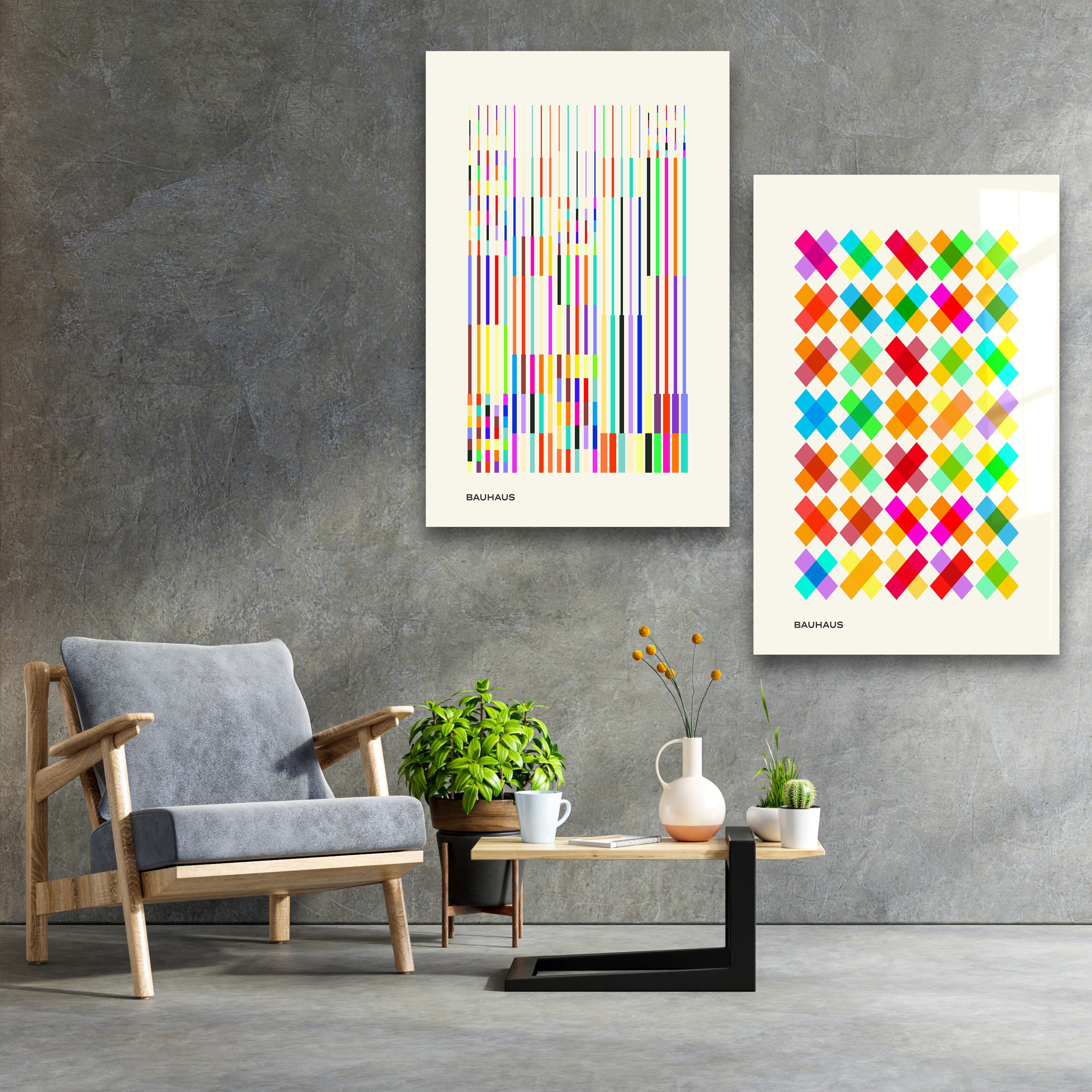 ."Bauhaus Rainbow Duo". Contemporary Gallery Collection Glass Wall Art