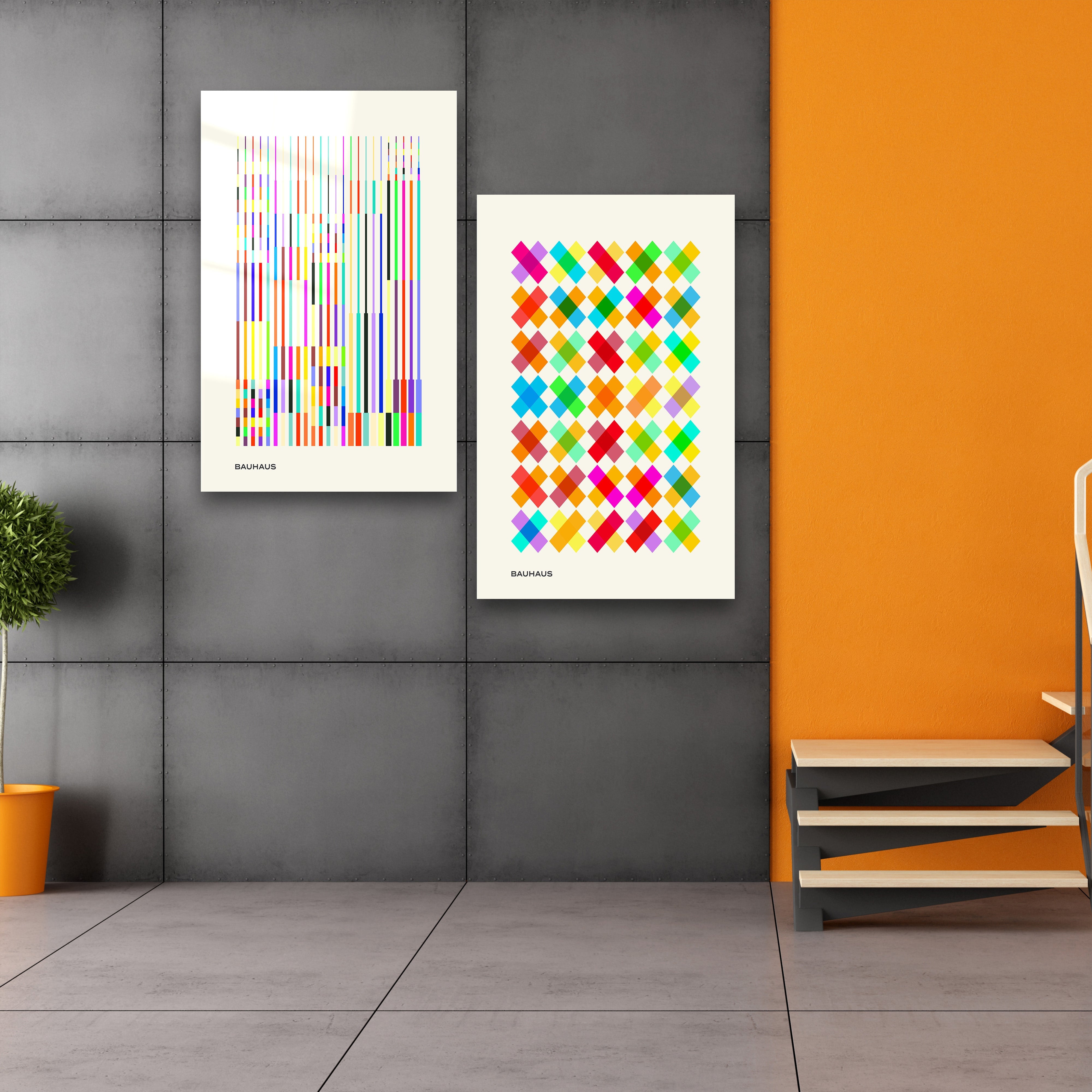 ."Bauhaus Rainbow Duo". Contemporary Gallery Collection Glass Wall Art