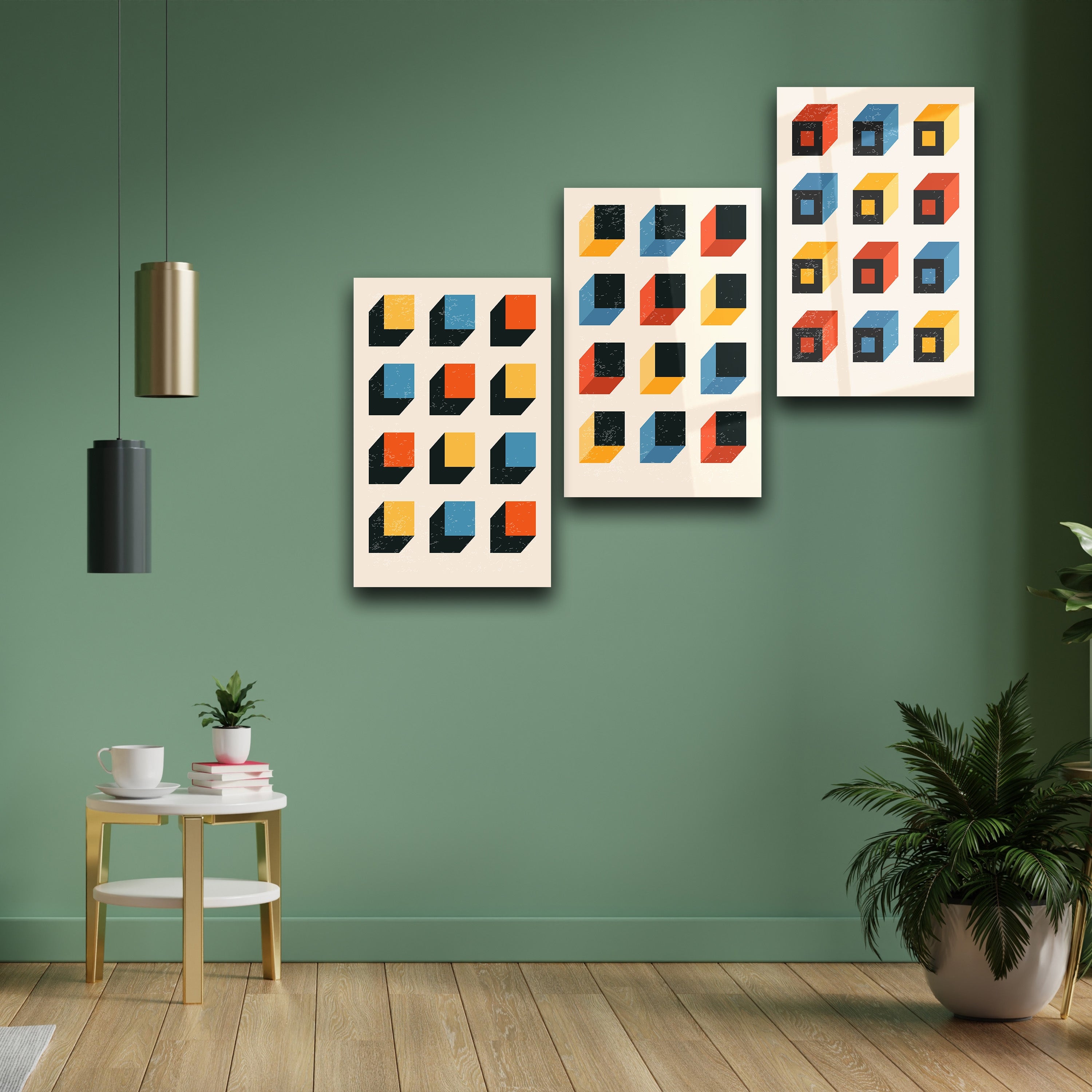 ."Cubes". Contemporary Gallery Collection Glass Wall Art