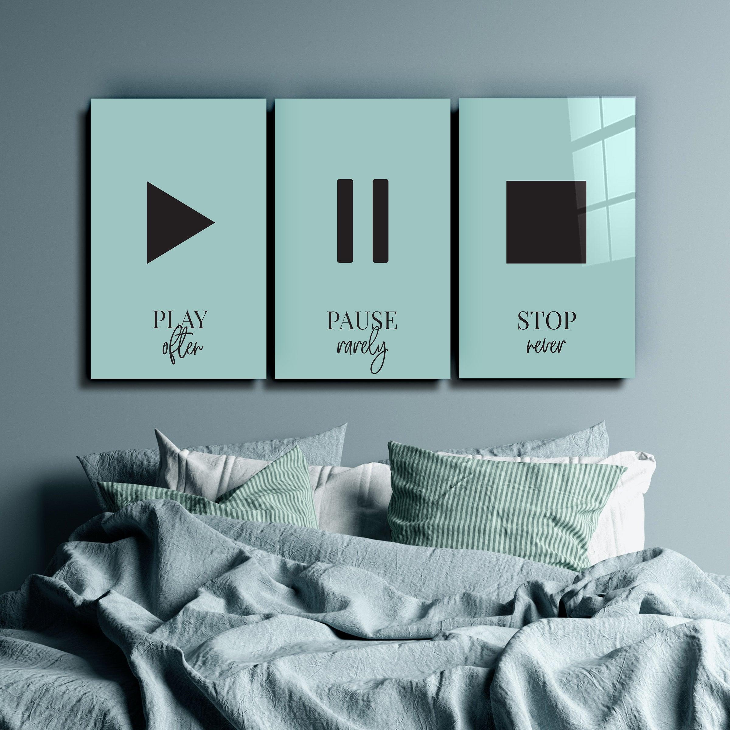 ・"Play-Pause-Stop - Trio"・Glass Wall Art - ArtDesigna Glass Printing Wall Art