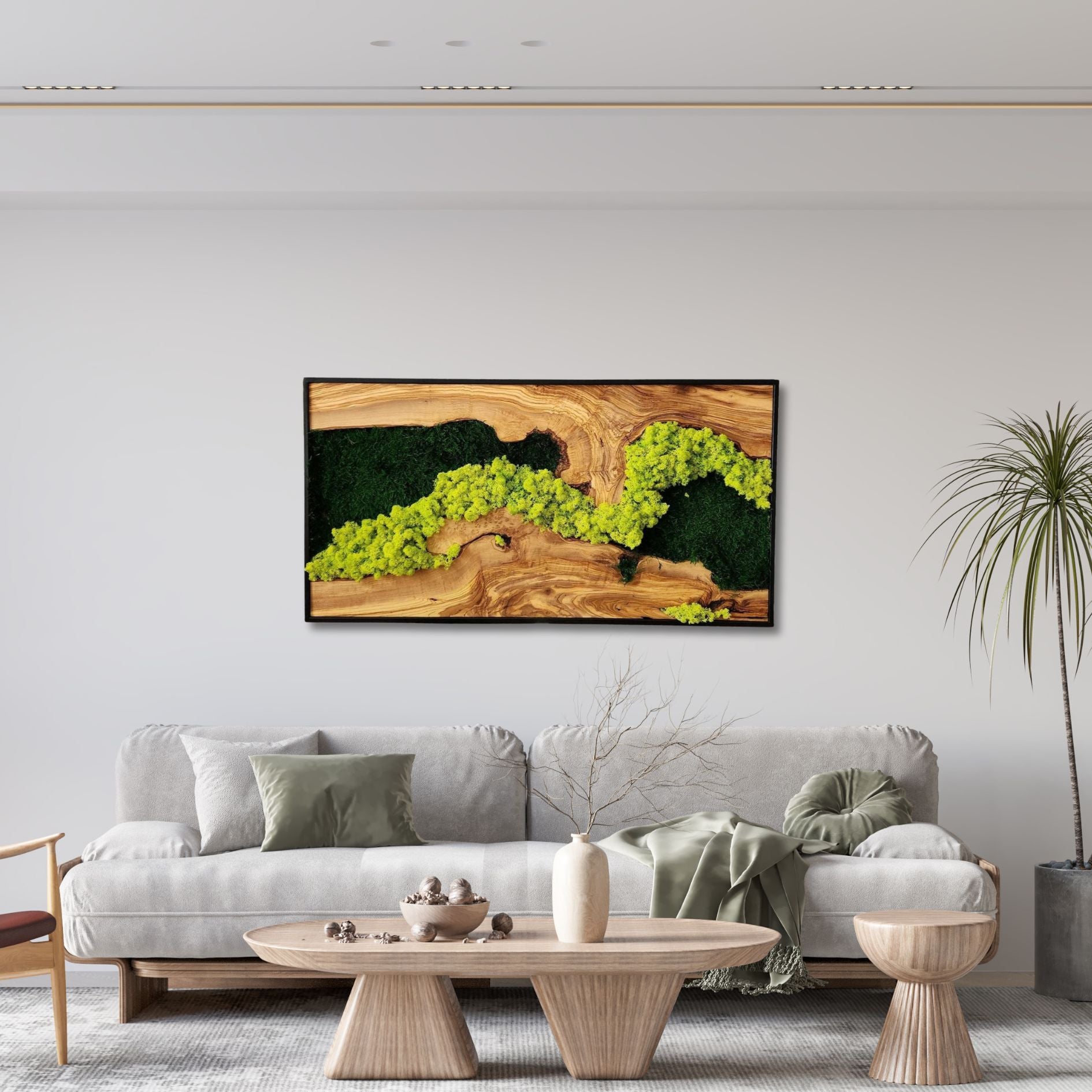 Custom Made Moss and Olive Wood Wall Art Rectangular | Premium Handmade Wall Sculptures