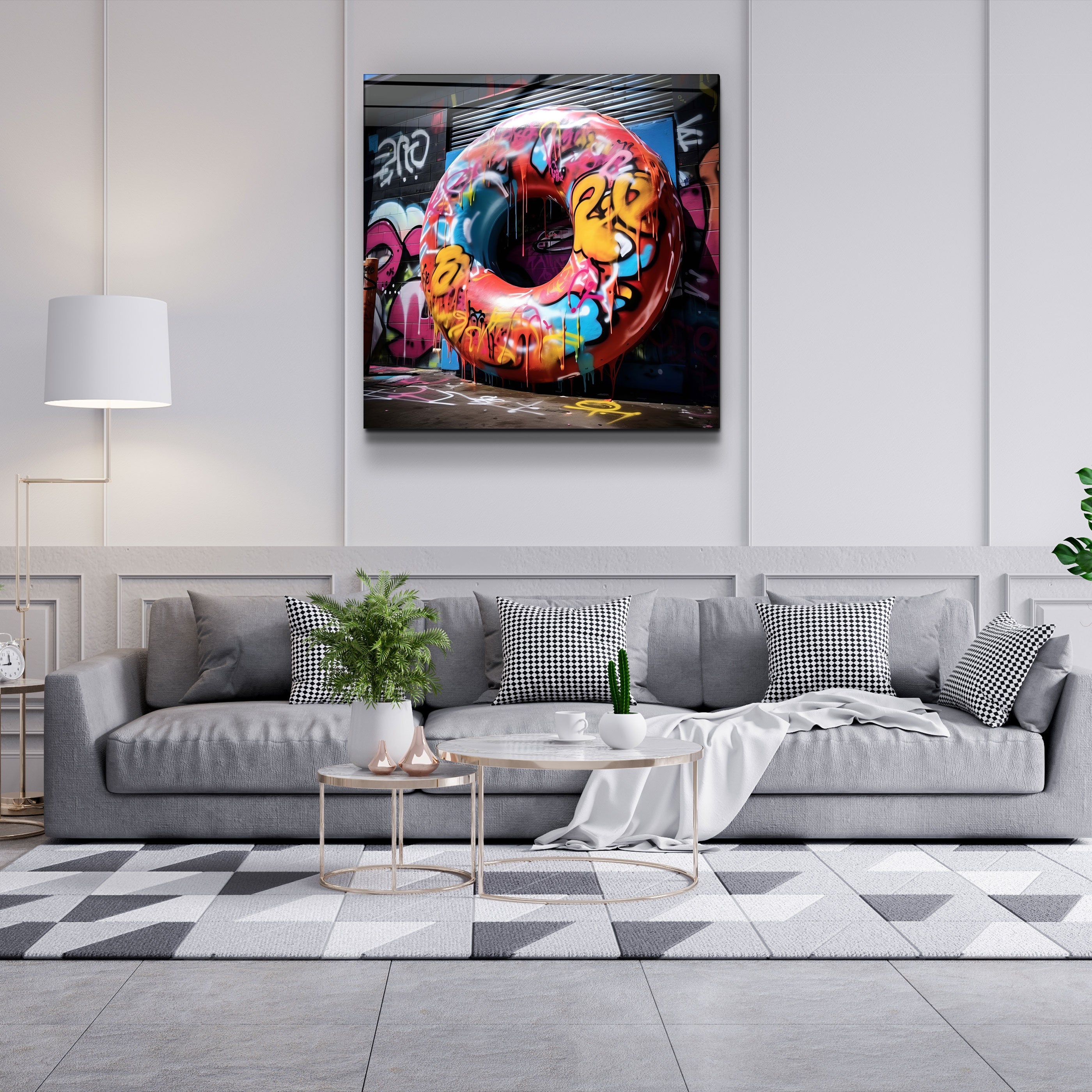 „Großer Donut auf der Straße“. Designer-Kollektion <tc>Glasbild</tc>