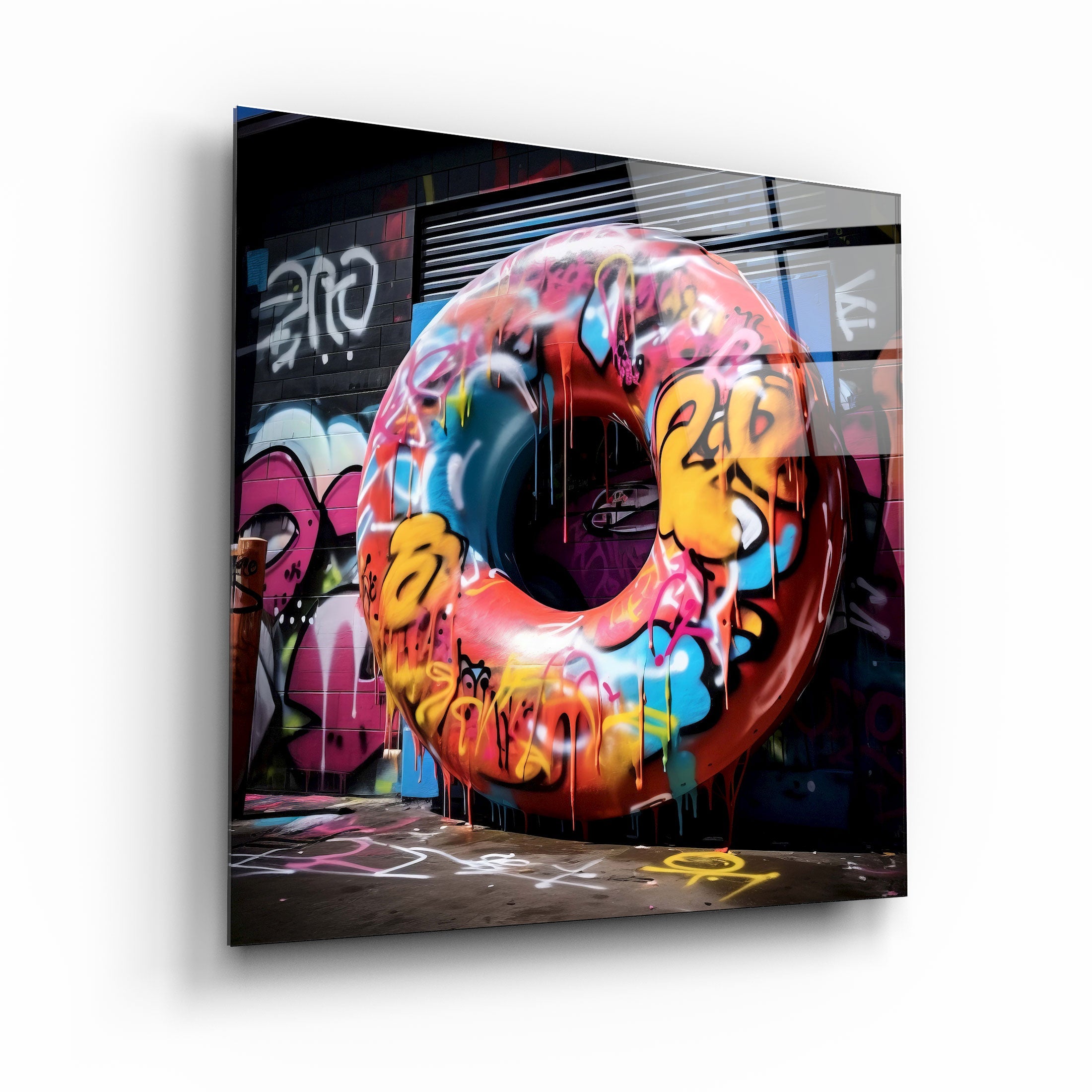 "Gros beignet dans la rue". Art mural en verre de la collection Designers