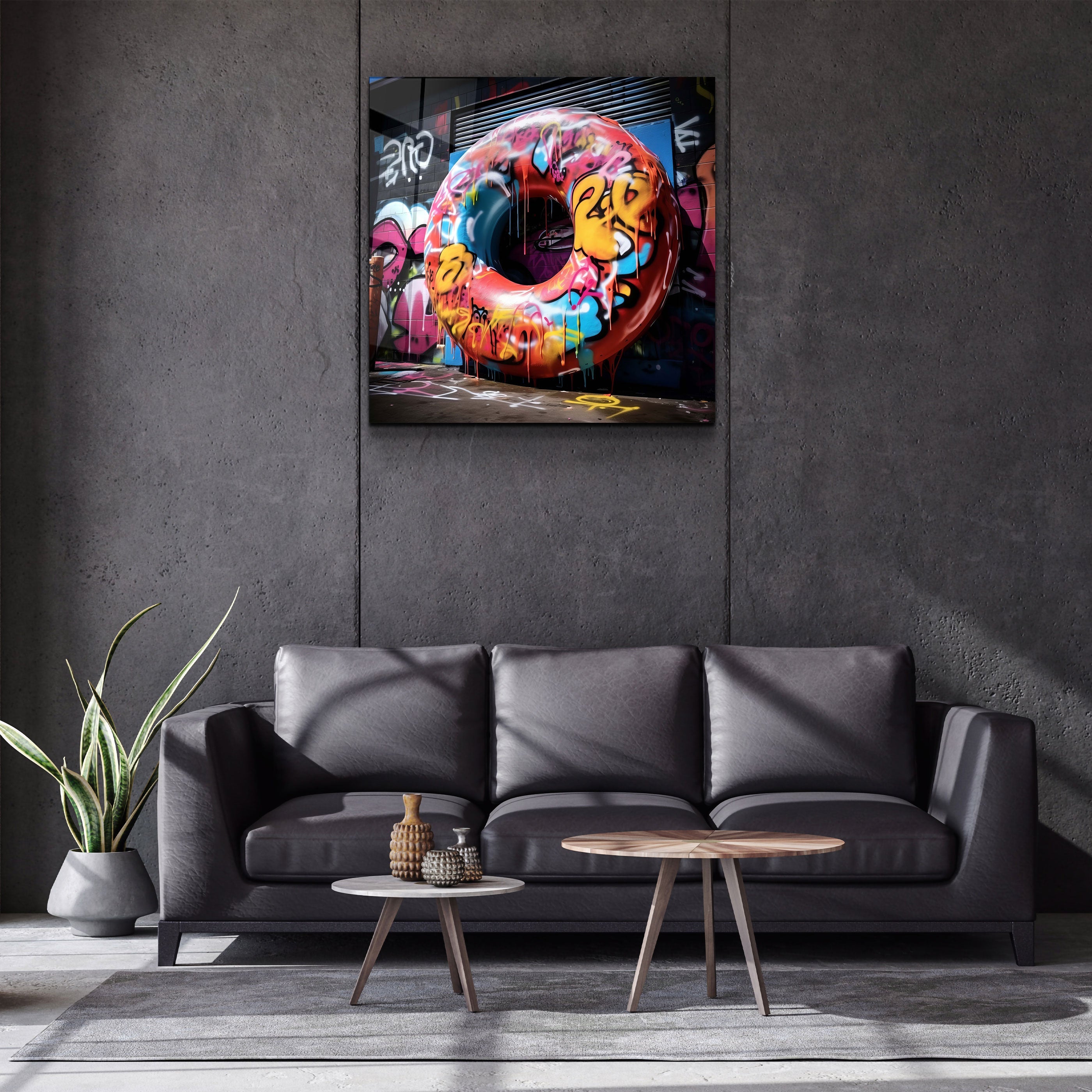 „Großer Donut auf der Straße“. Designer-Kollektion <tc>Glasbild</tc>