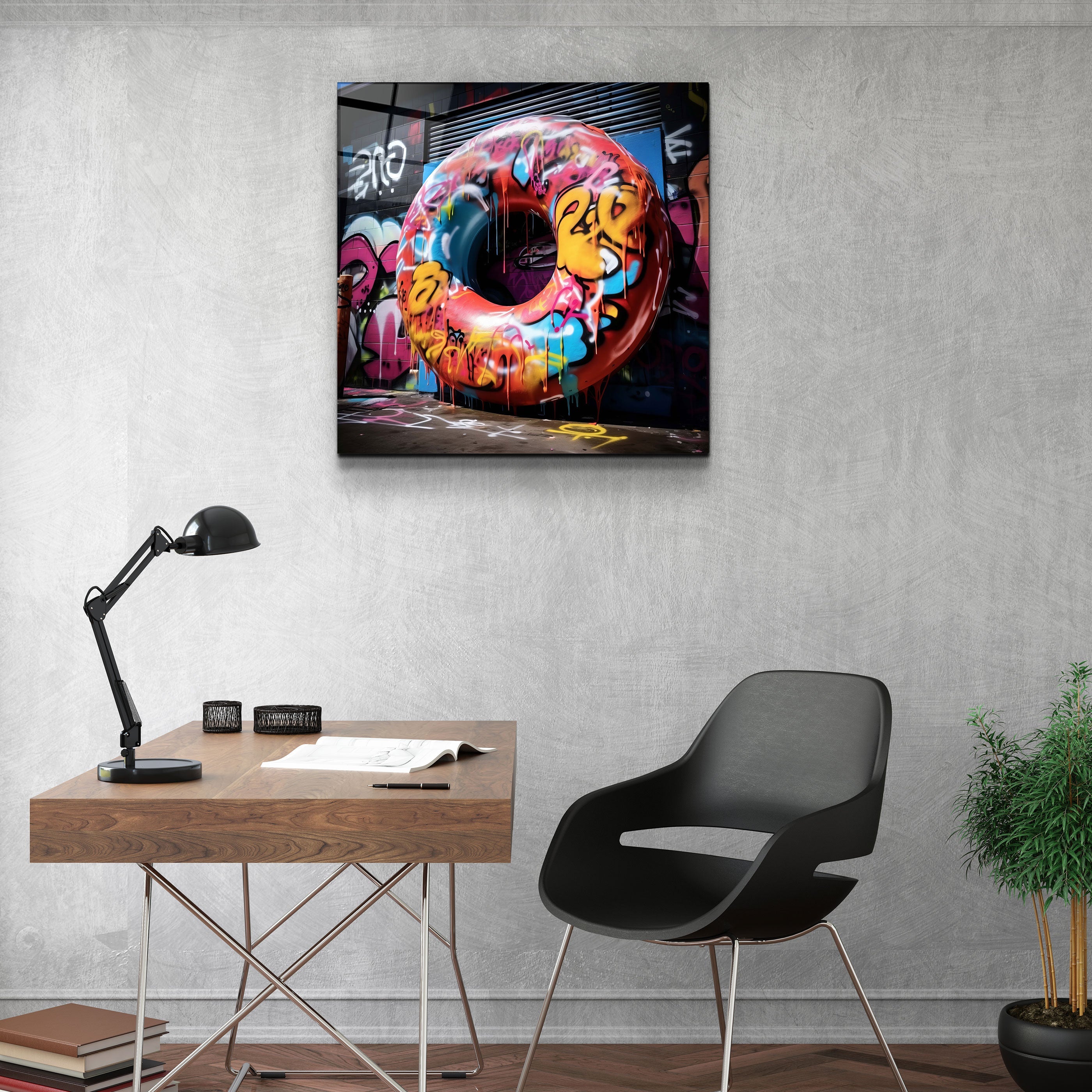 ."Big Donut on the Street". Designers Collection Glass Wall Art