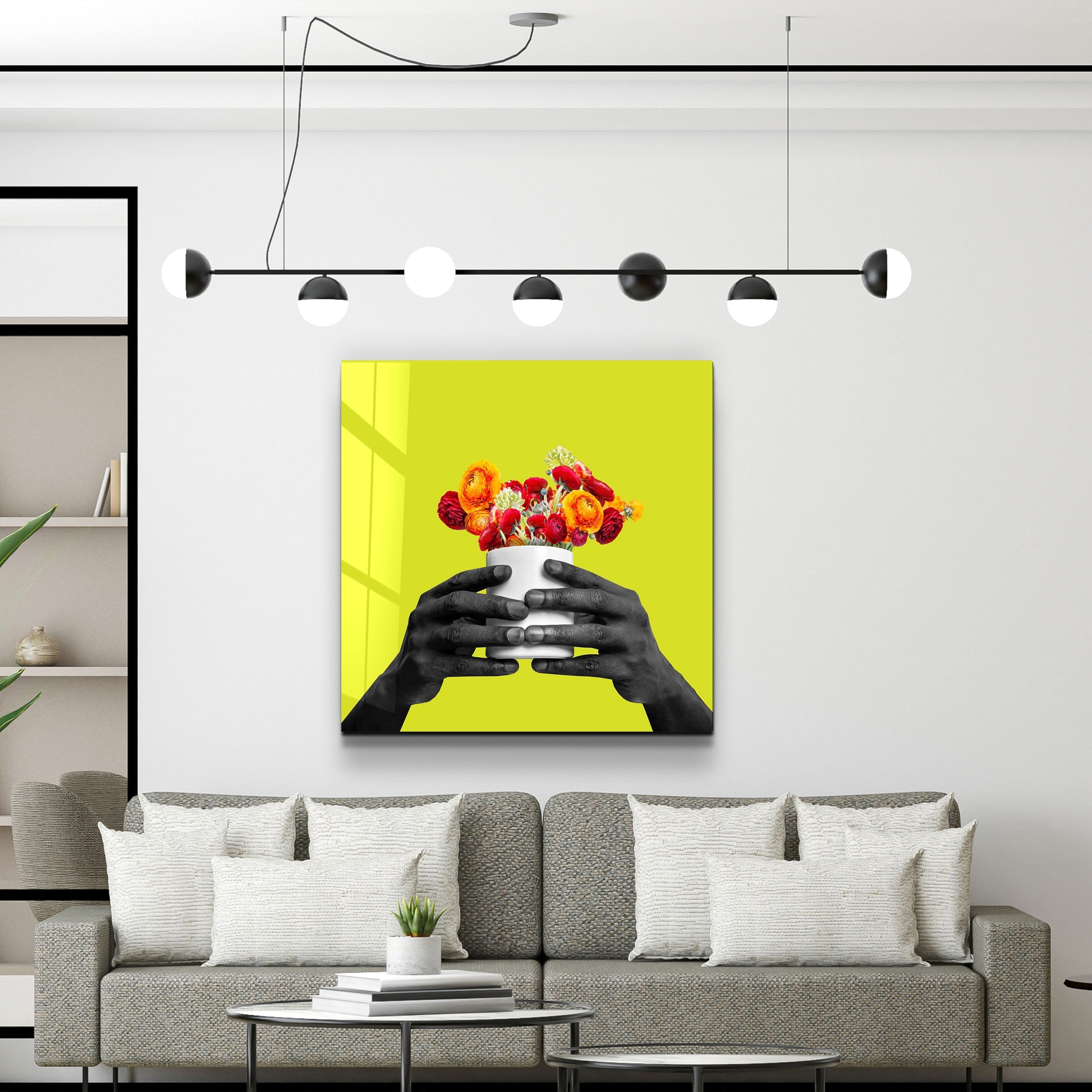 ."Holding the Flower - Lime". Contemporary Collection Glass Wall Art