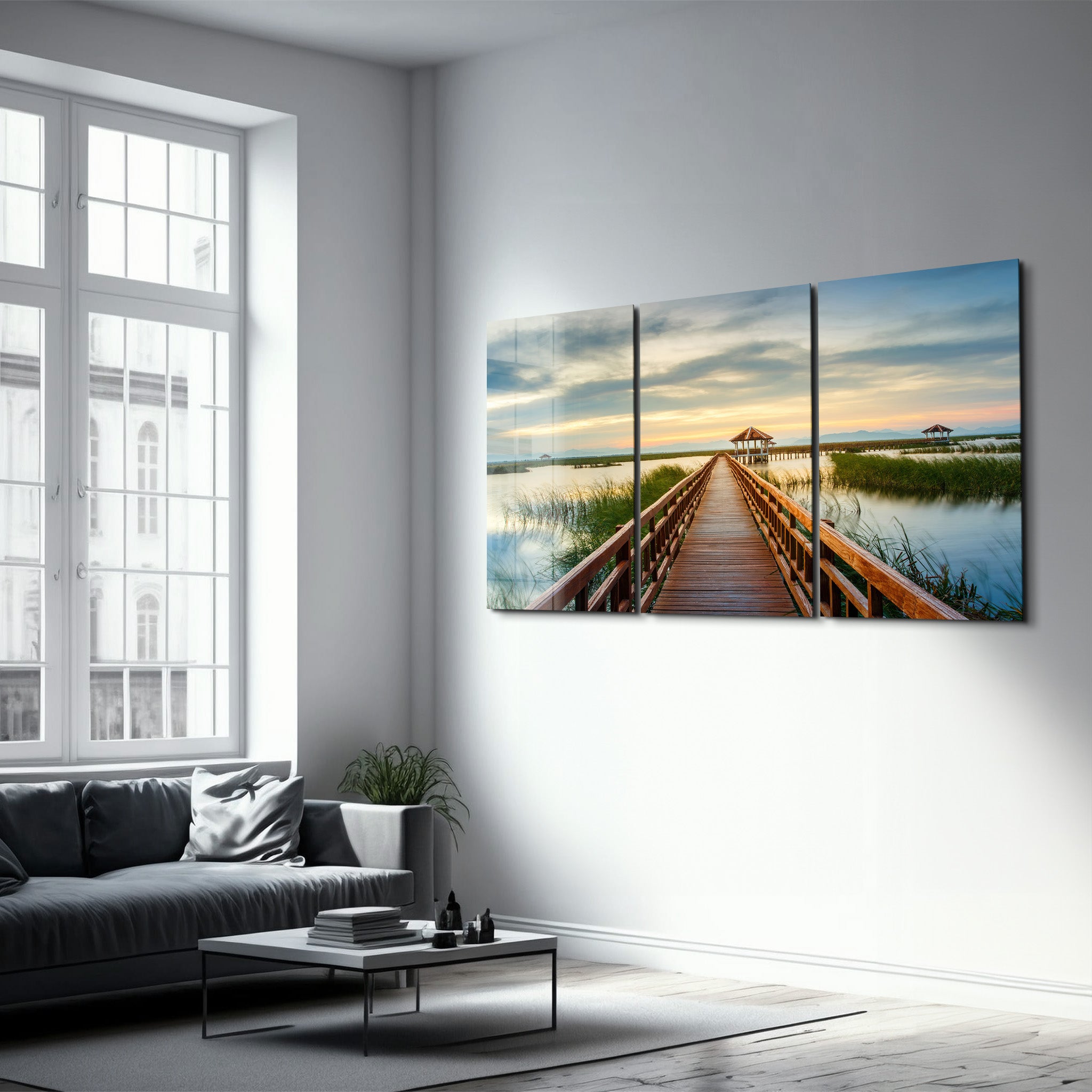 ・"Long Pier - Trio"・Glass Wall Art