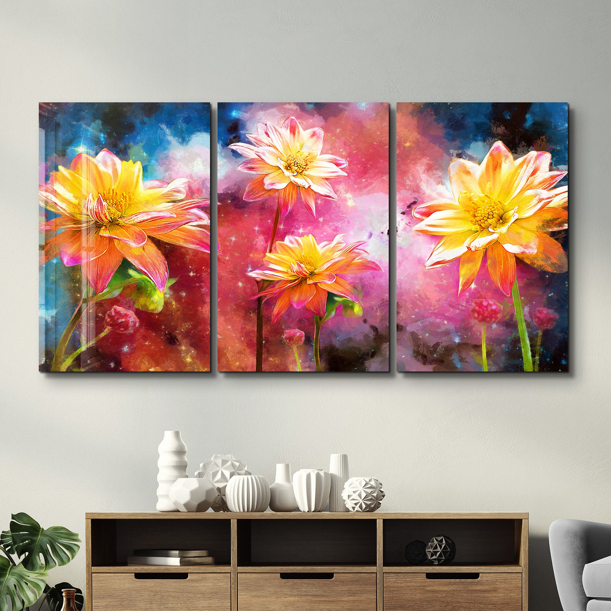 ・"Flower Dream - Trio"・Glass Wall Art