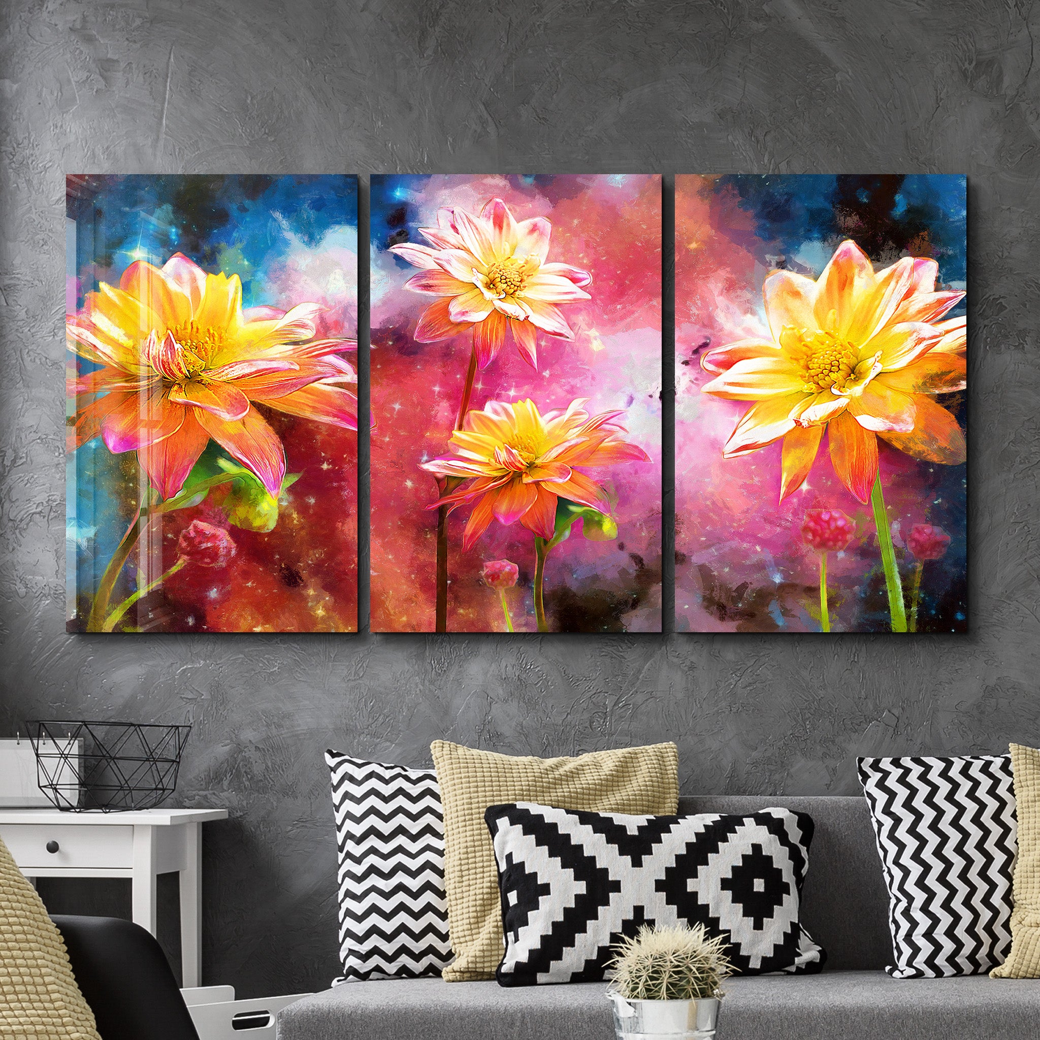 ・"Flower Dream - Trio"・Glass Wall Art