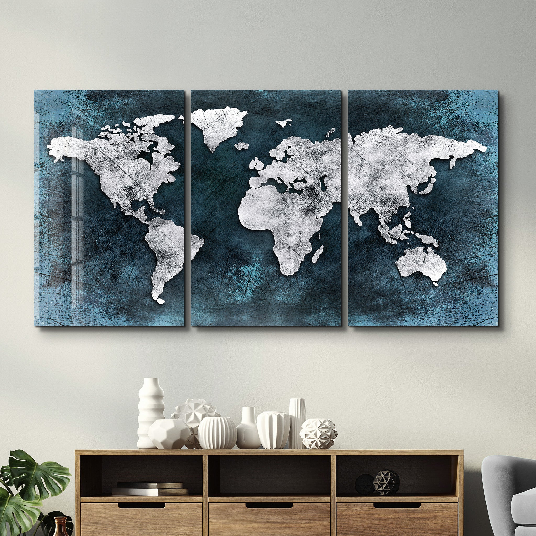 ・"Carte du monde - Trio"・Art mural en verre