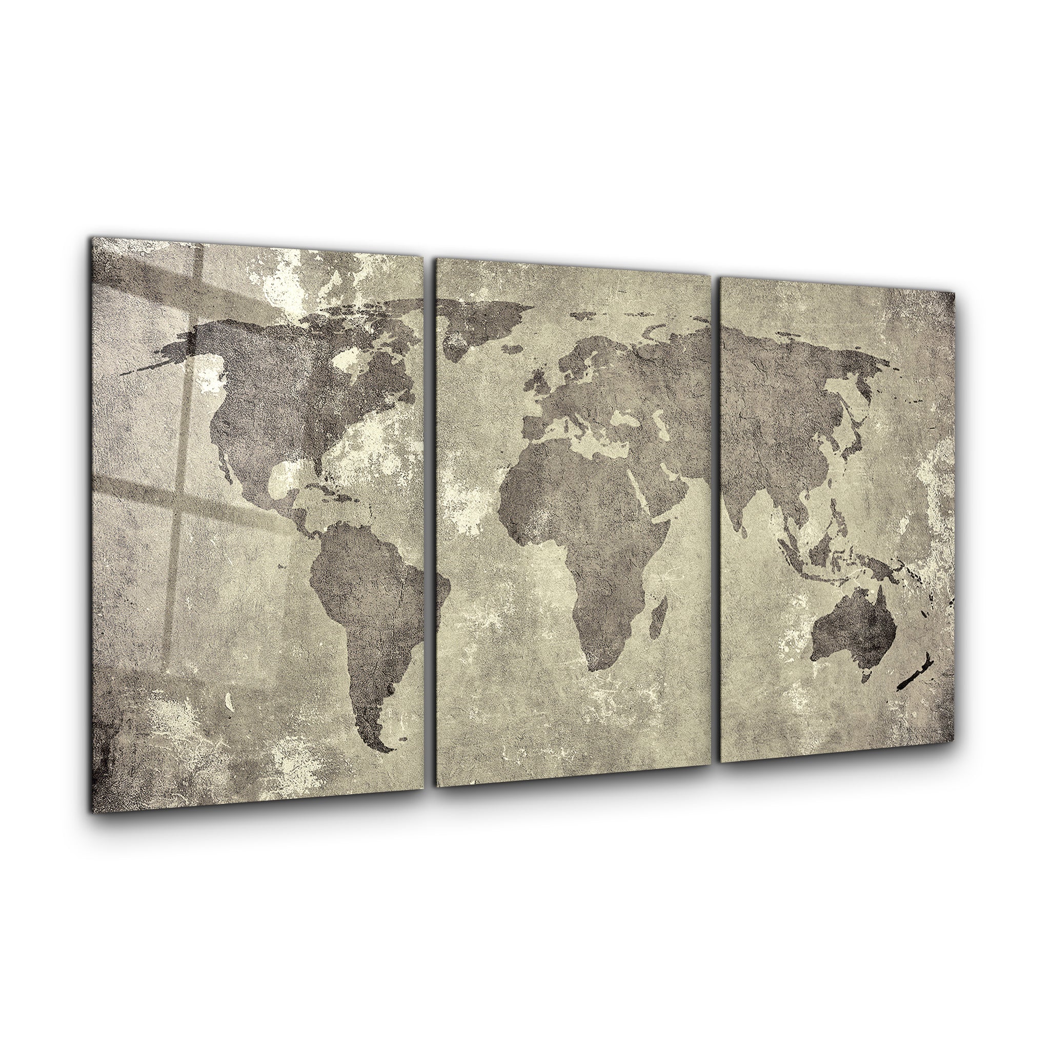 ・"Vintage World Map - Trio"・Glass Wall Art