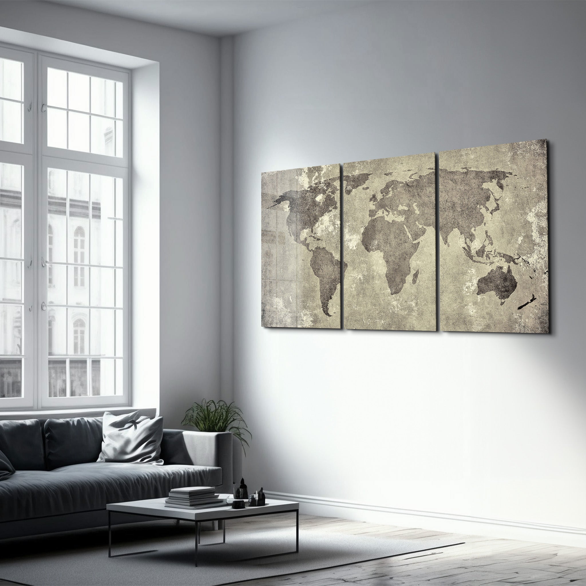 ・"Carte du monde vintage - Trio"・Art mural en verre