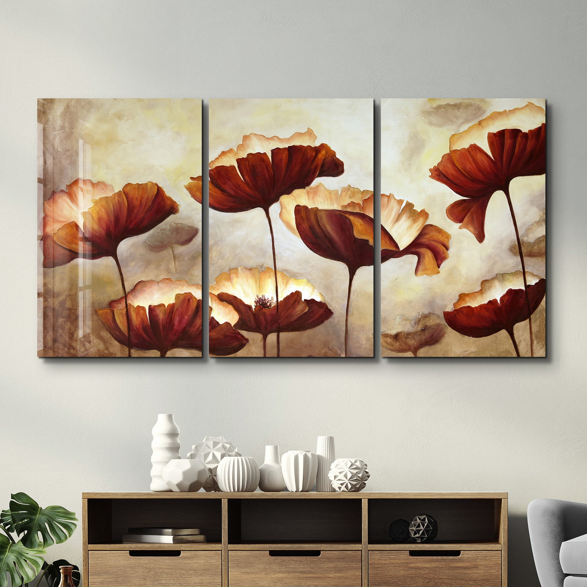 ・"Fleurs brunes - Trio"・Art mural en verre