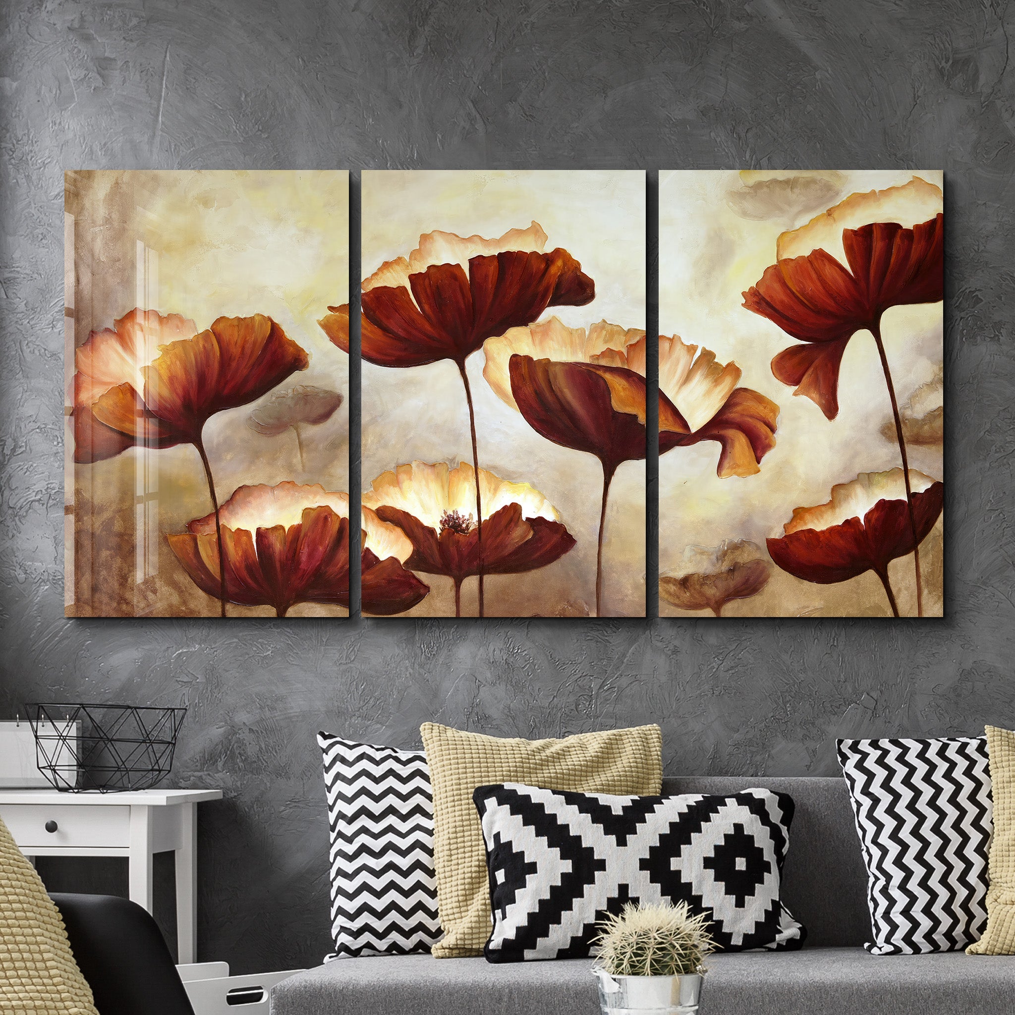 ・„Braune Blumen – Trio“・<tc>Glasbild</tc>