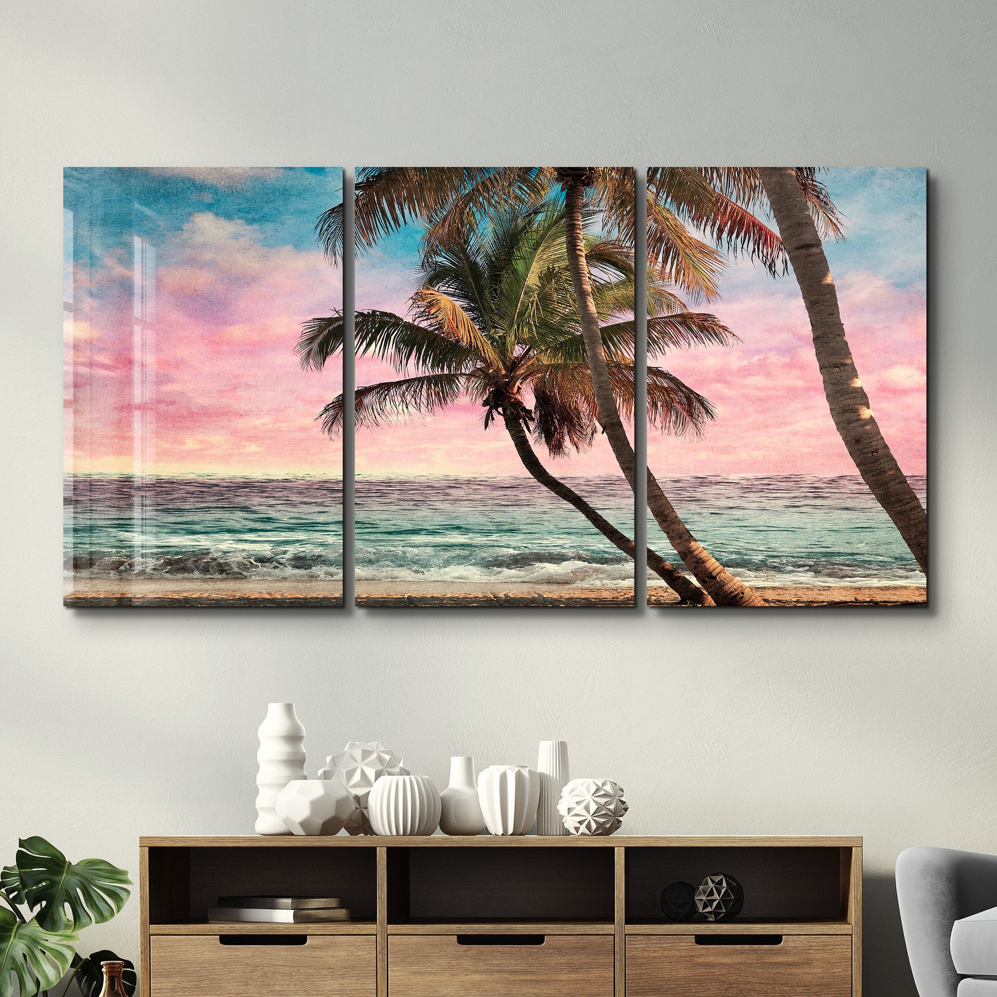 ・"Filtre rétro Palm Beach - Trio"・Art mural en verre