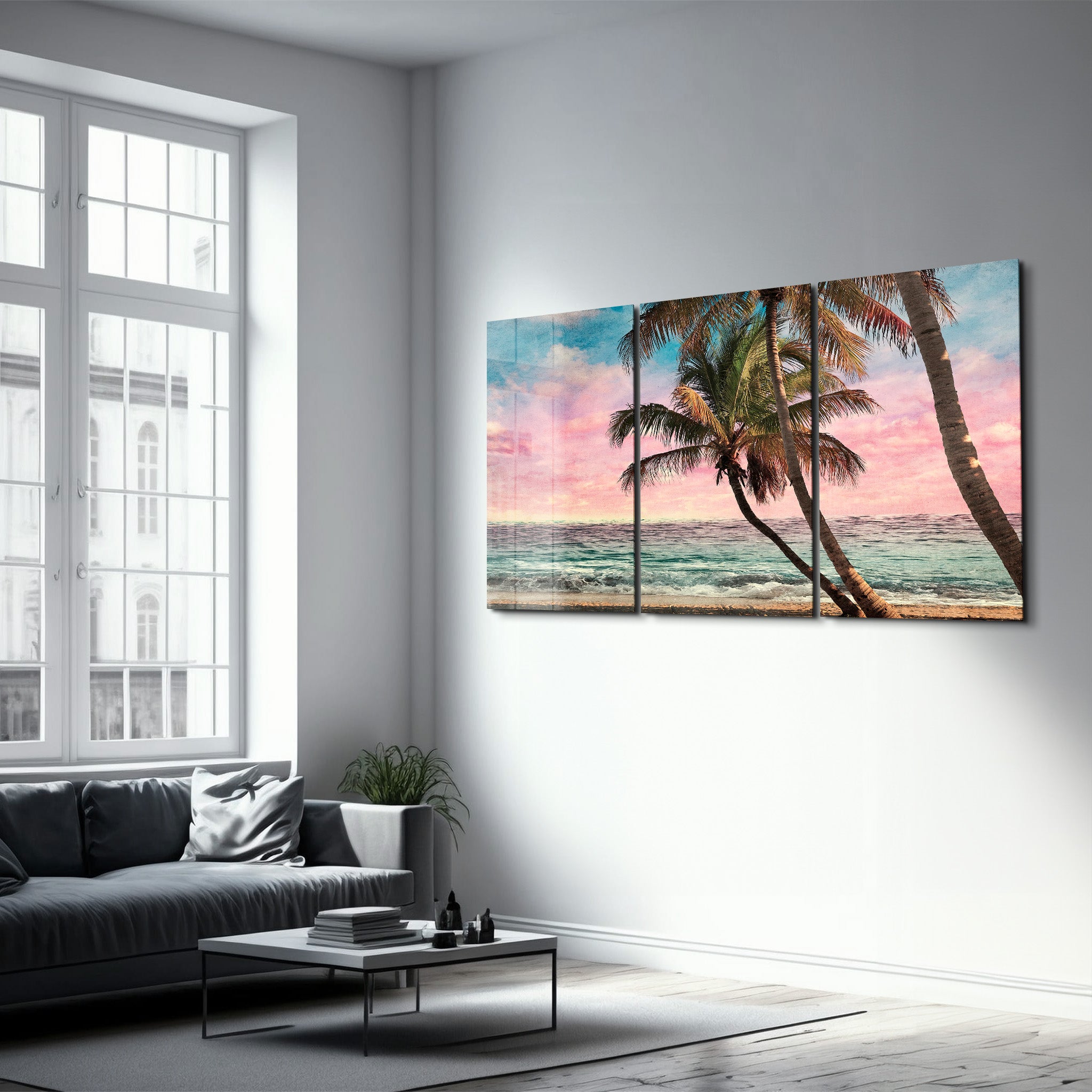 ・"Filtre rétro Palm Beach - Trio"・Art mural en verre