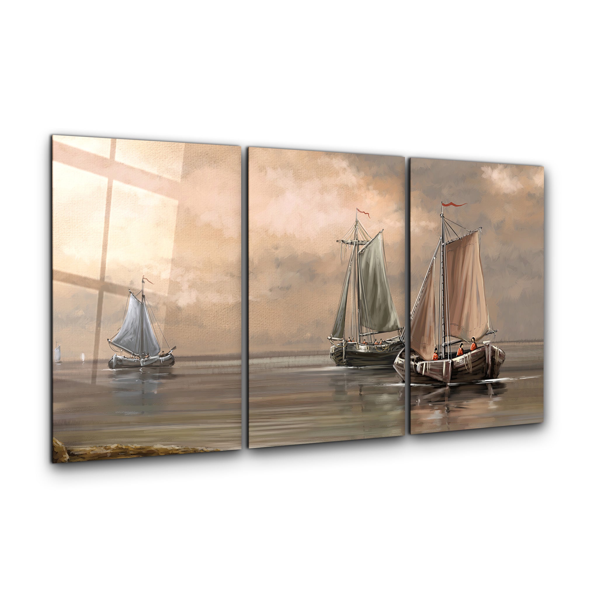 ・"Oil Painting Old Sea - Trio"・Glass Wall Art