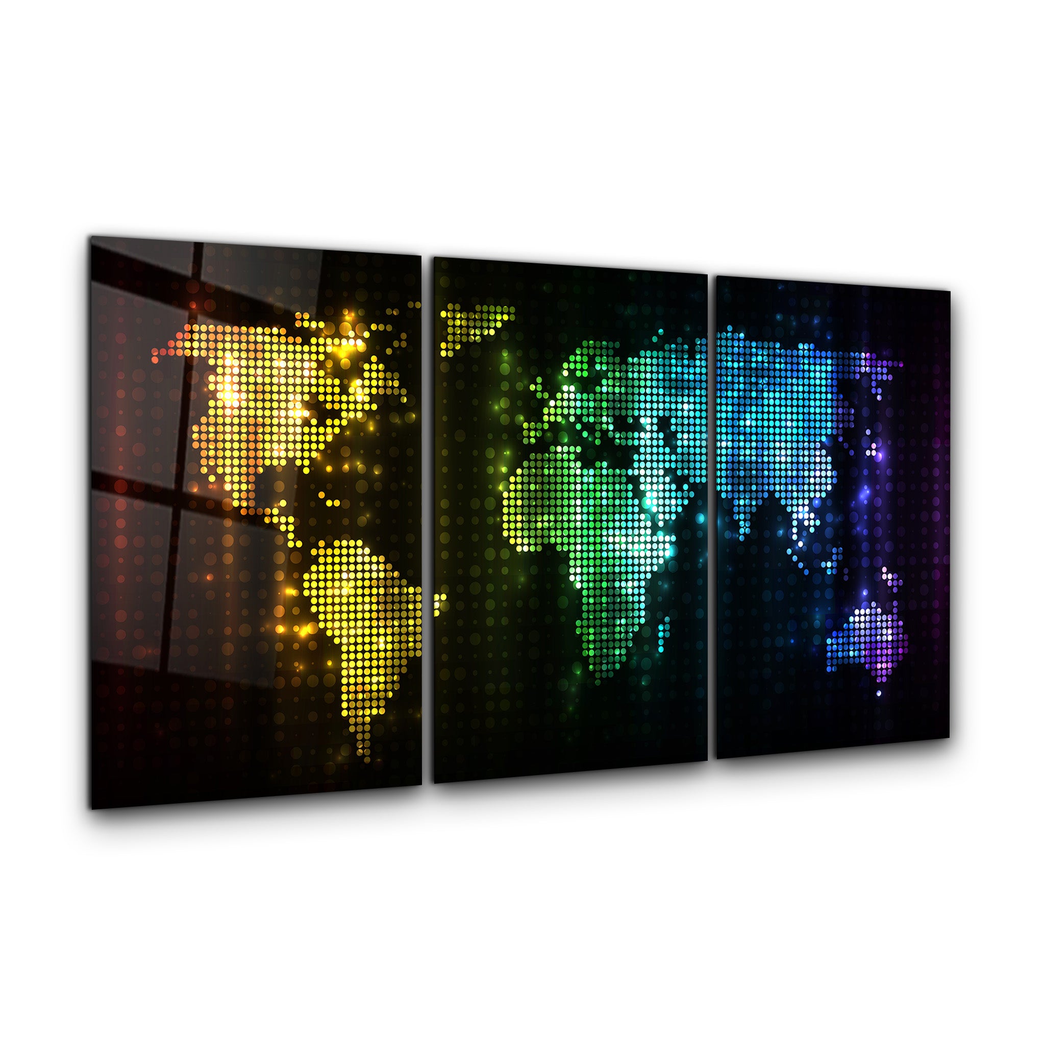 ・"Carte du monde Dot Design - Trio"・Art mural en verre