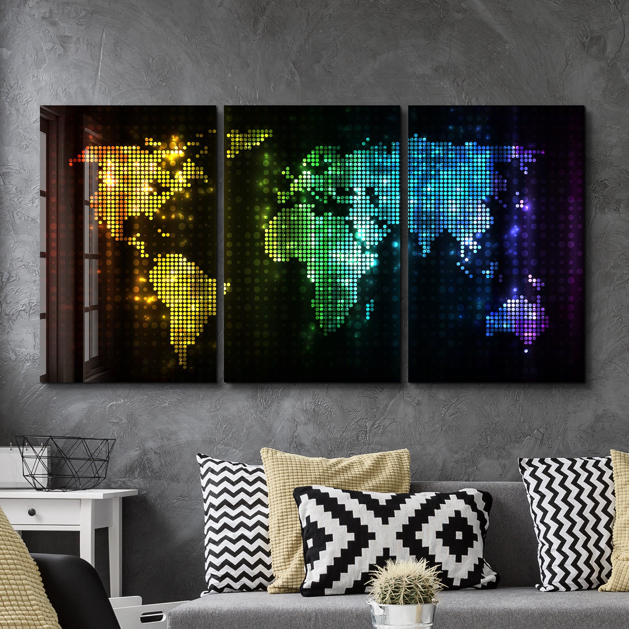 ・„World Map Dot Design – Trio“・<tc>Glasbild</tc>