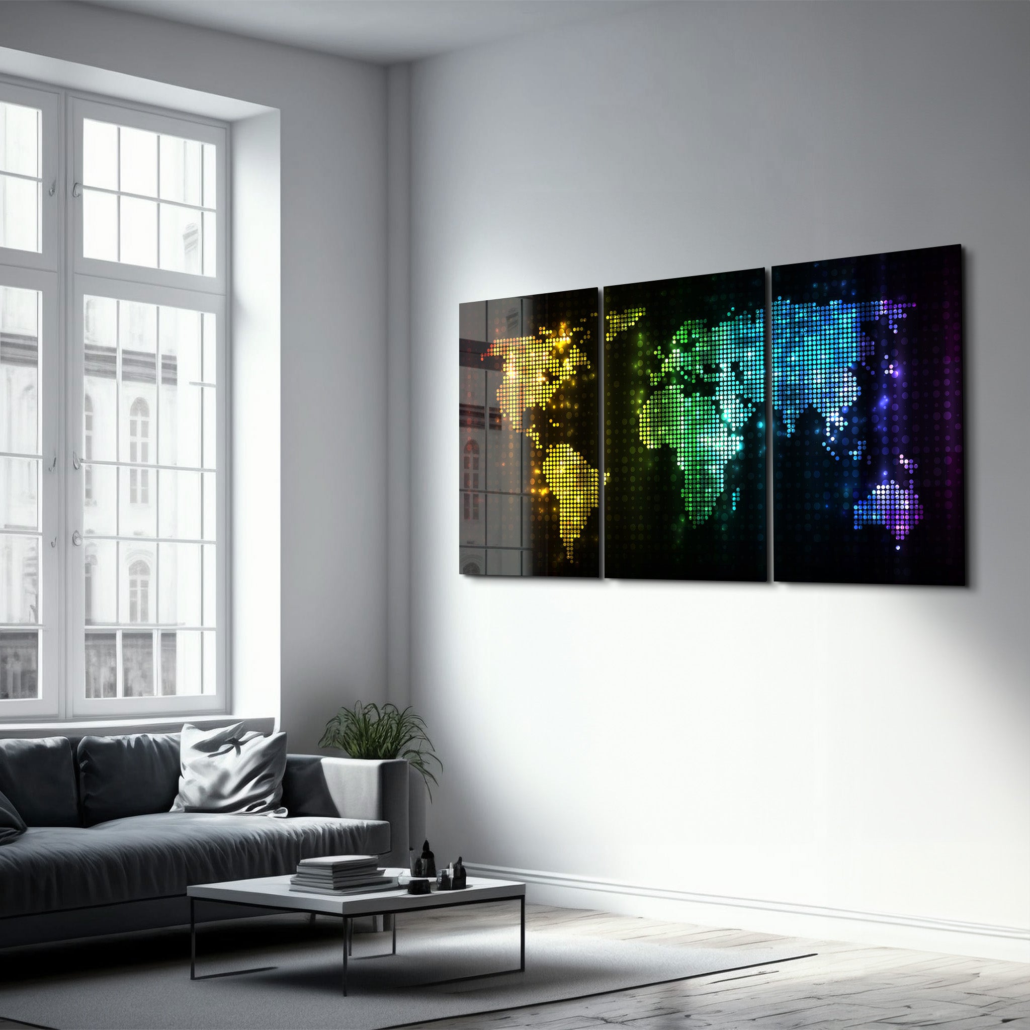 ・„World Map Dot Design – Trio“・<tc>Glasbild</tc>