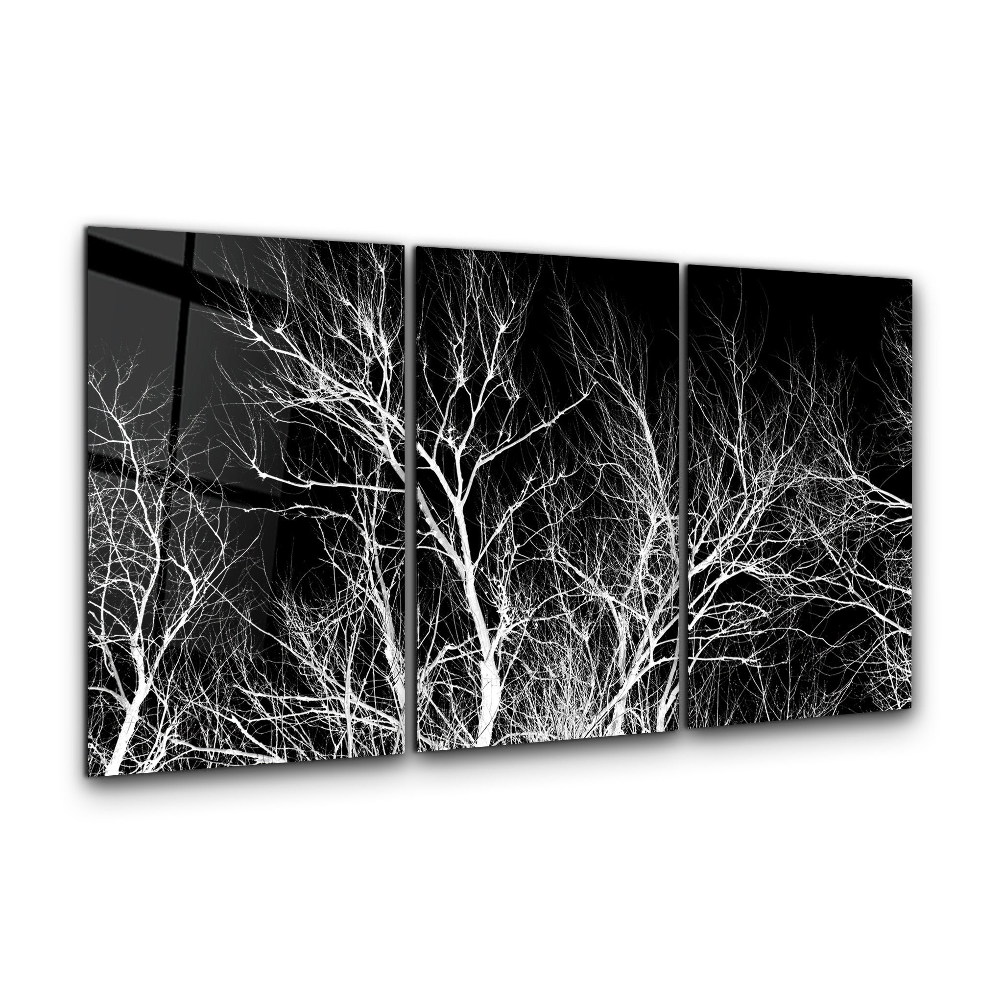 ・"Branches séchées noires et blanches - Trio"・Art mural en verre